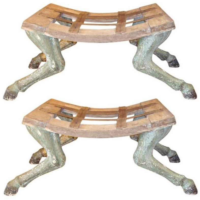 Pair of Carved Hoof Benches For Sale