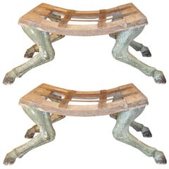 Pair of Carved Hoof Benches