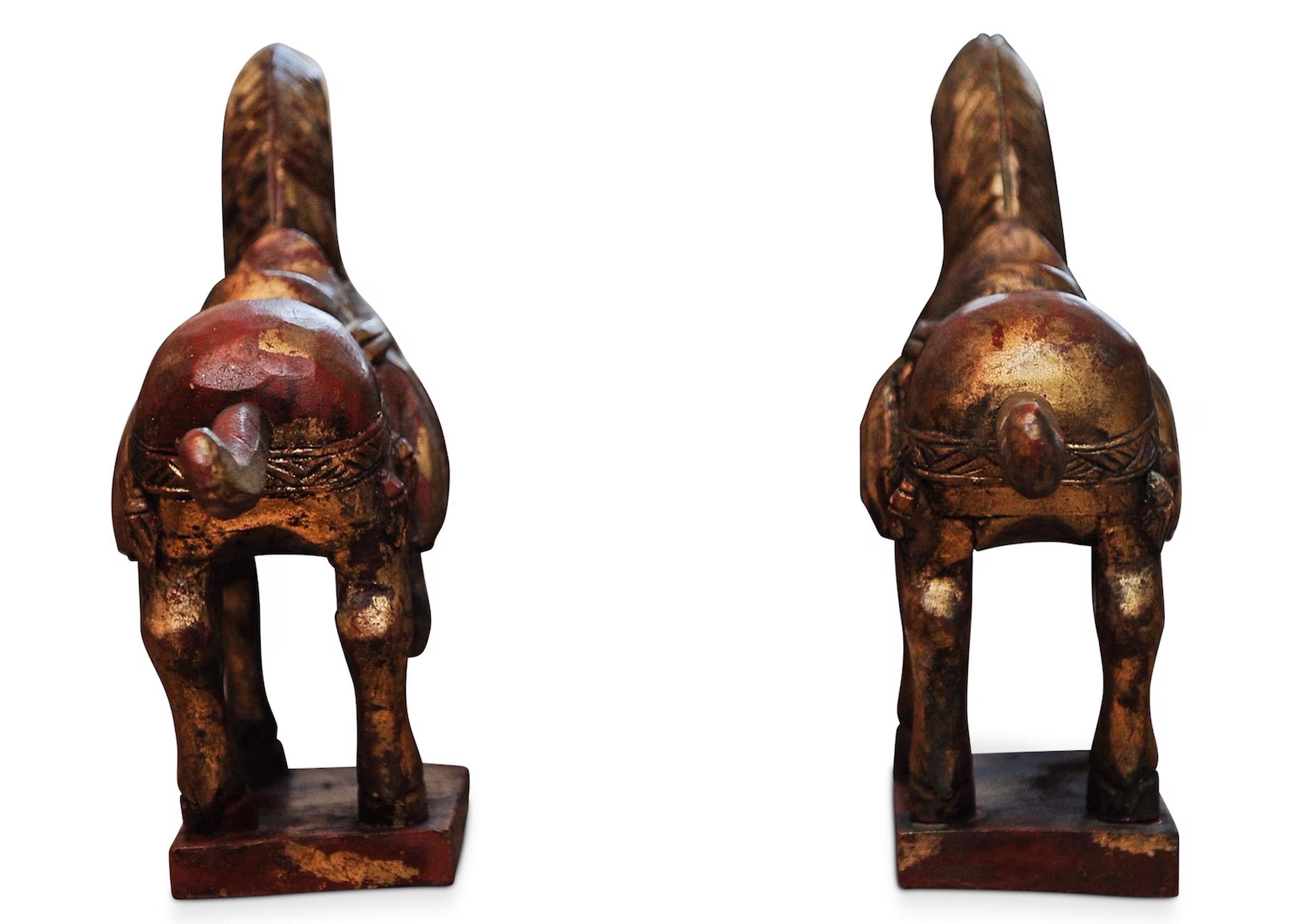 Wood A Vibrant Pair of Tang Dynasty Style Hand Painted & Hand Carved Chinese Horses For Sale