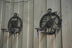 Pair of Carved  Iron Sconces signed RG