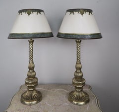 Pair of Carved Italian Borghese Lamps with Parchment Shades