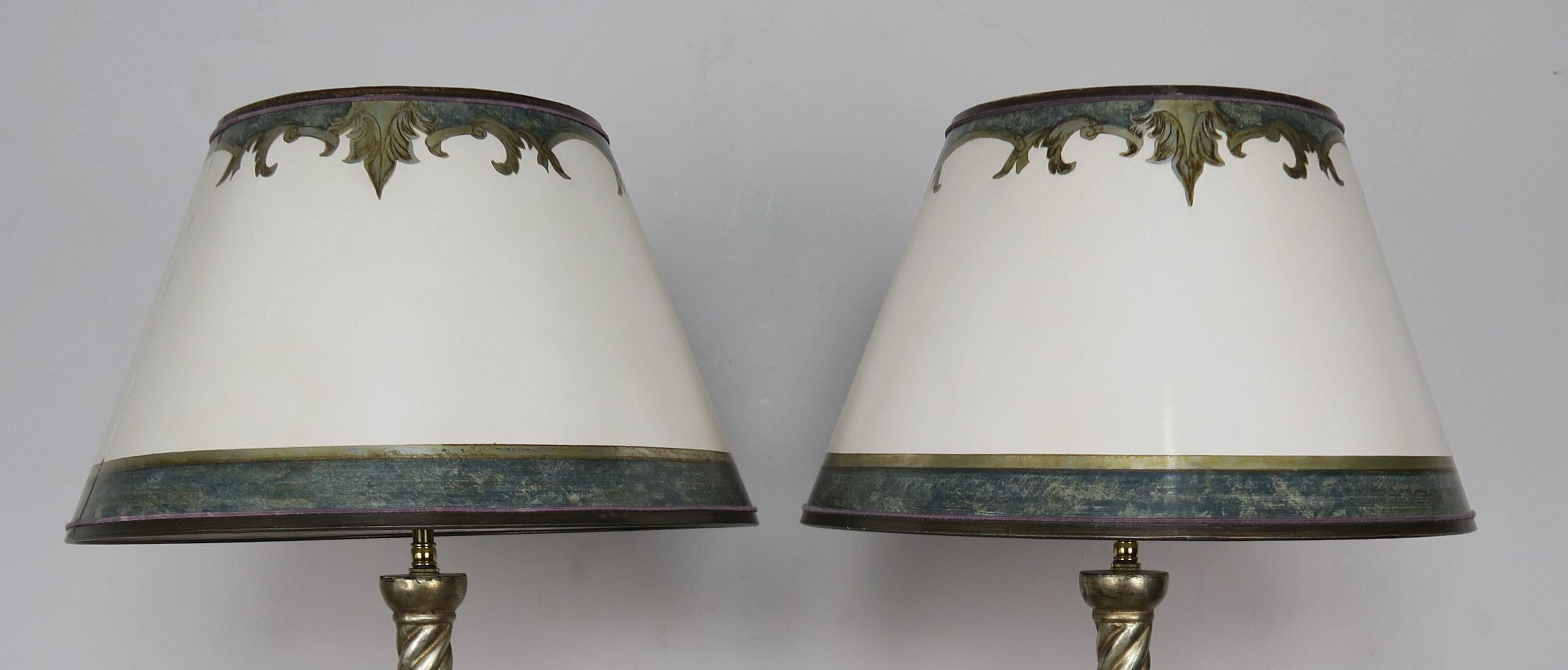 Pair of Carved Italian Borghese Lamps with Parchment Shades For Sale 2