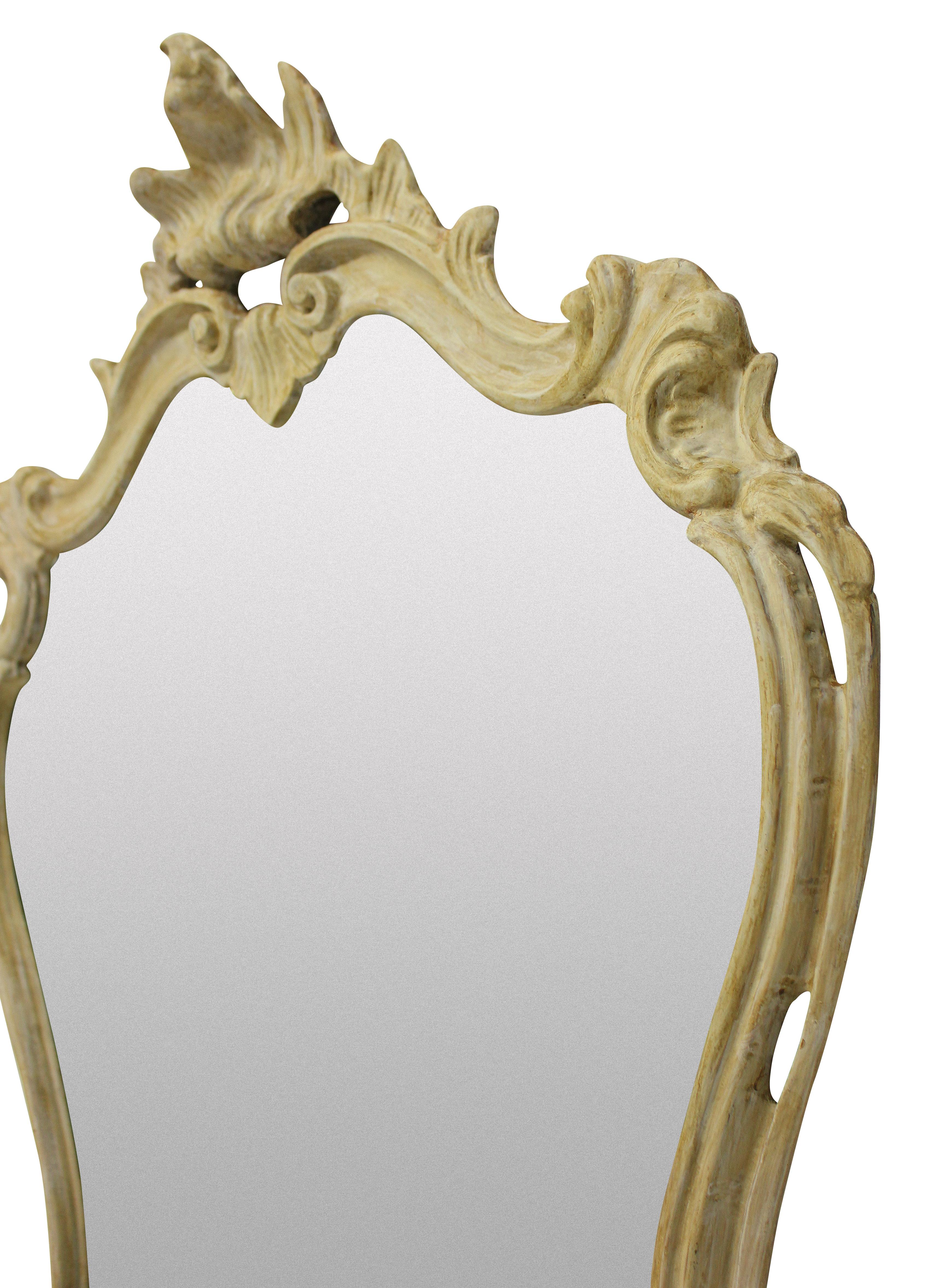 Rococo Pair of Carved Italian Cartouche Mirrors in Gesso