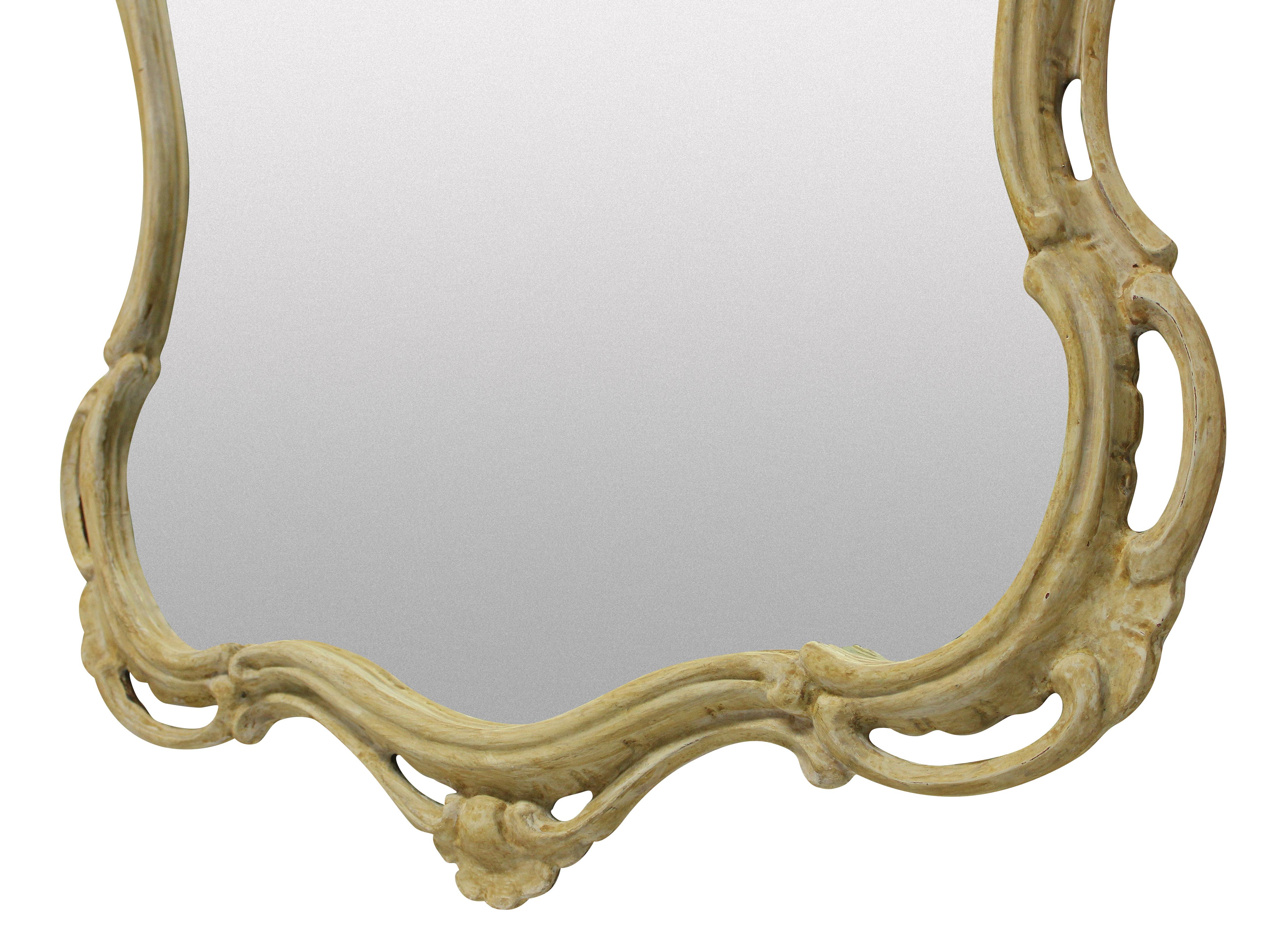Late 19th Century Pair of Carved Italian Cartouche Mirrors in Gesso