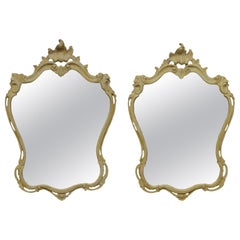 Pair of Carved Italian Cartouche Mirrors in Gesso
