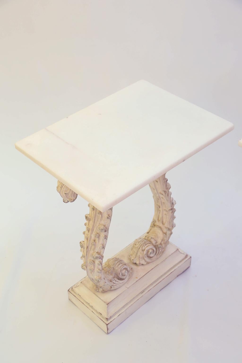 Marble Pair of Carved Italian End Tables
