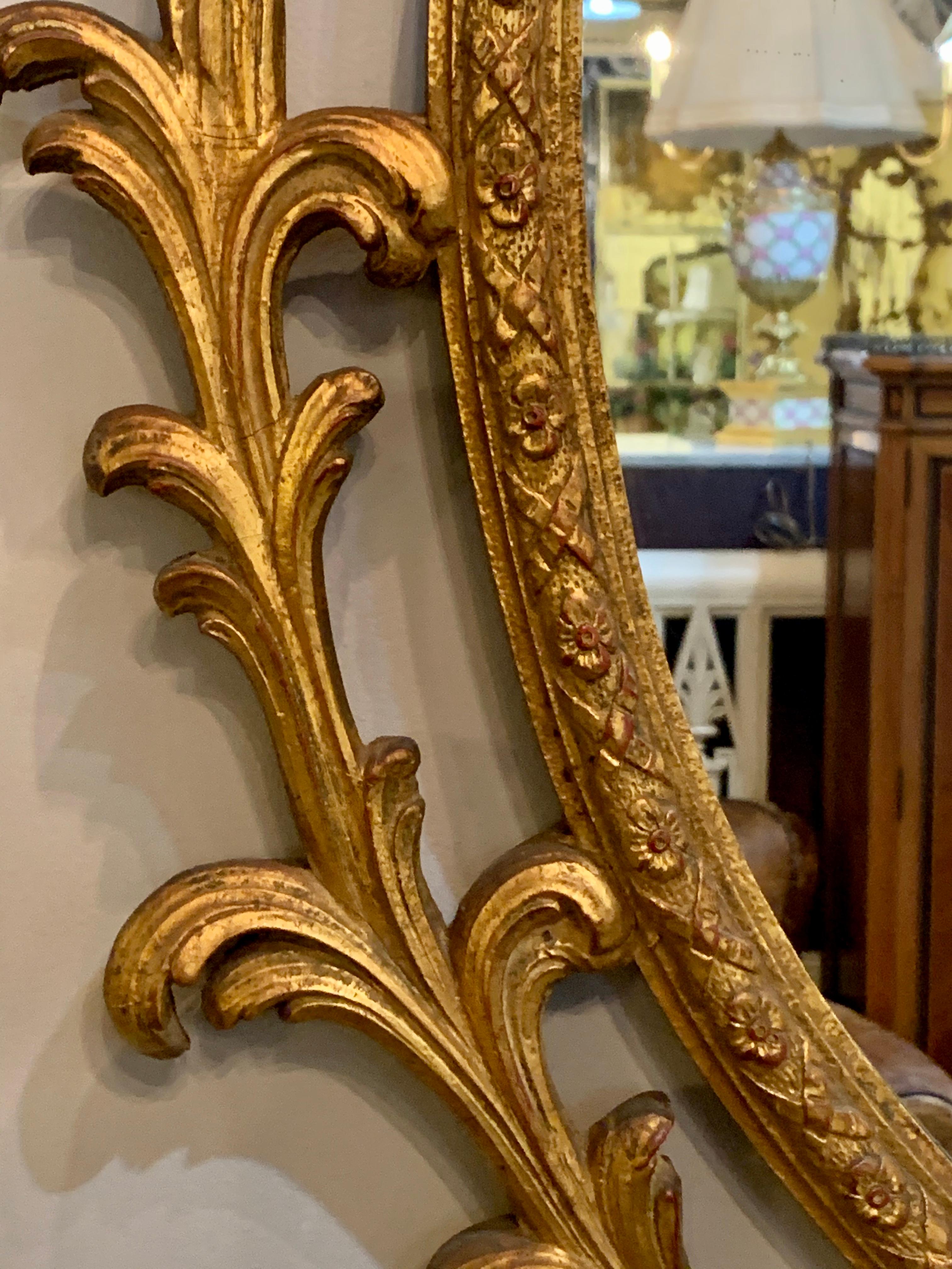 Pair of Carved Italian Gilt Decorated Carved Eagle Frame Wall Console Mirrors For Sale 1