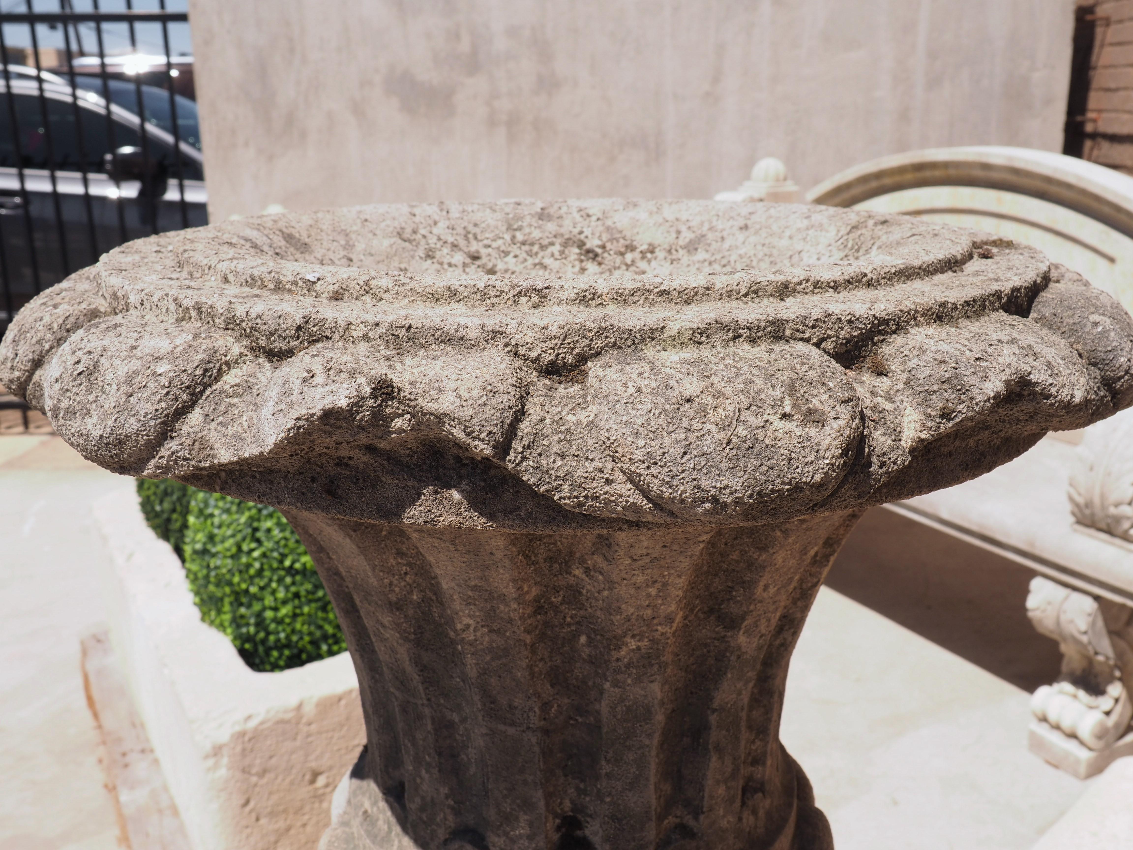 Pair of Carved Italian Limestone Vases on Pedestals, Circa 1960s 8