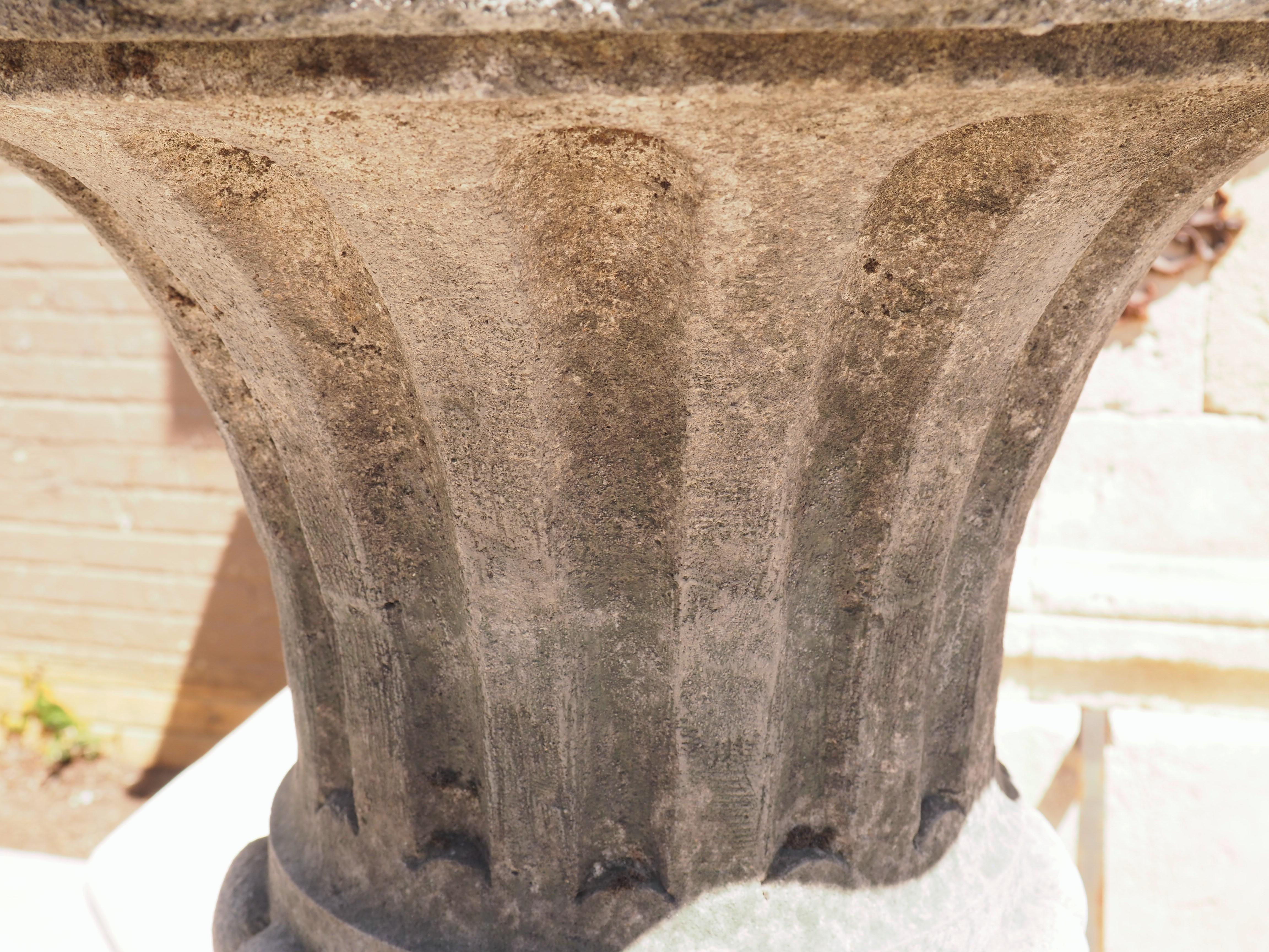 Pair of Carved Italian Limestone Vases on Pedestals, Circa 1960s 13