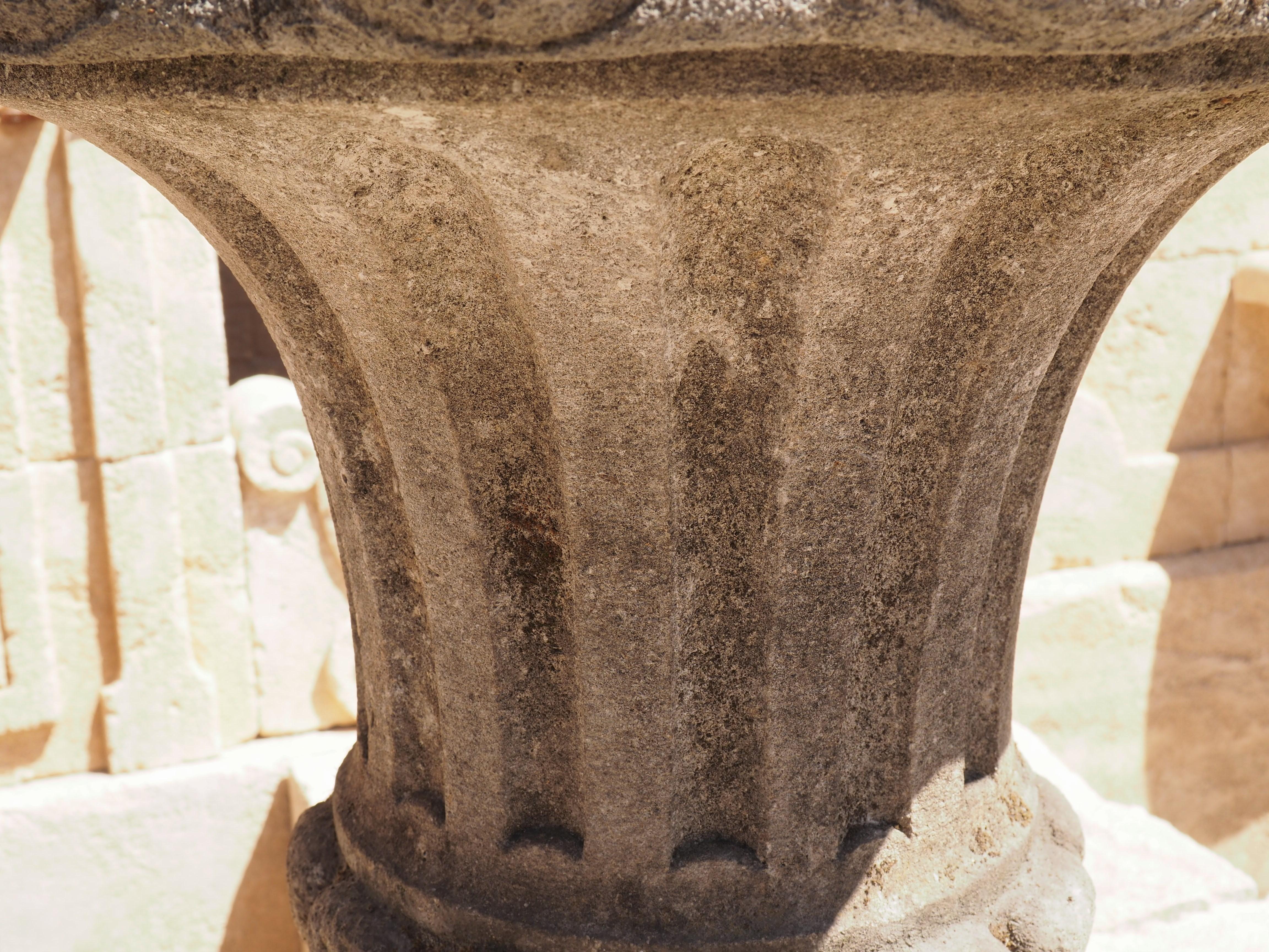 Pair of Carved Italian Limestone Vases on Pedestals, Circa 1960s 14