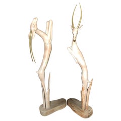 Pair of Carved Life-Size Gazelles