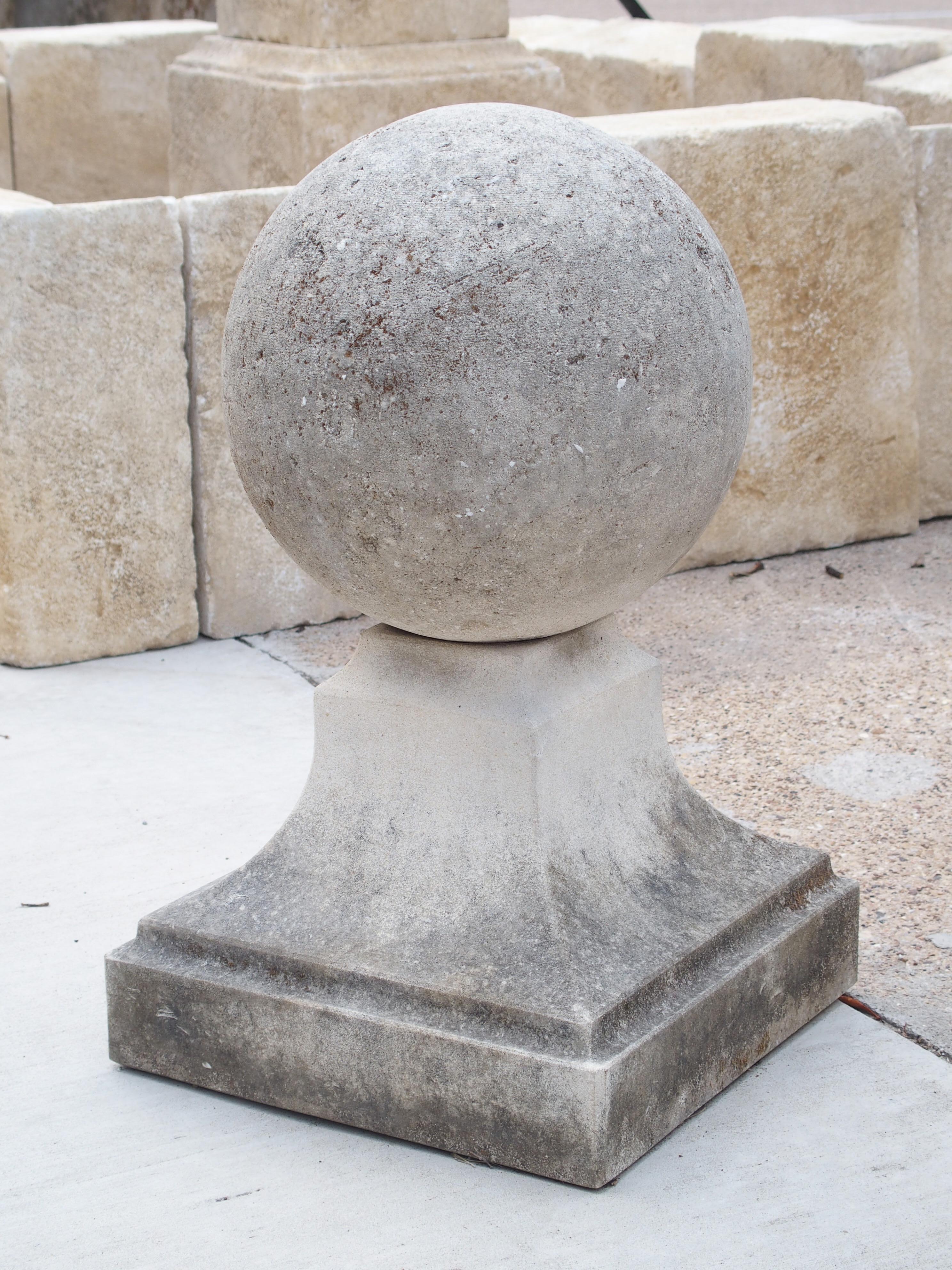 Pair of Carved Limestone Ball Finials from Italy 4