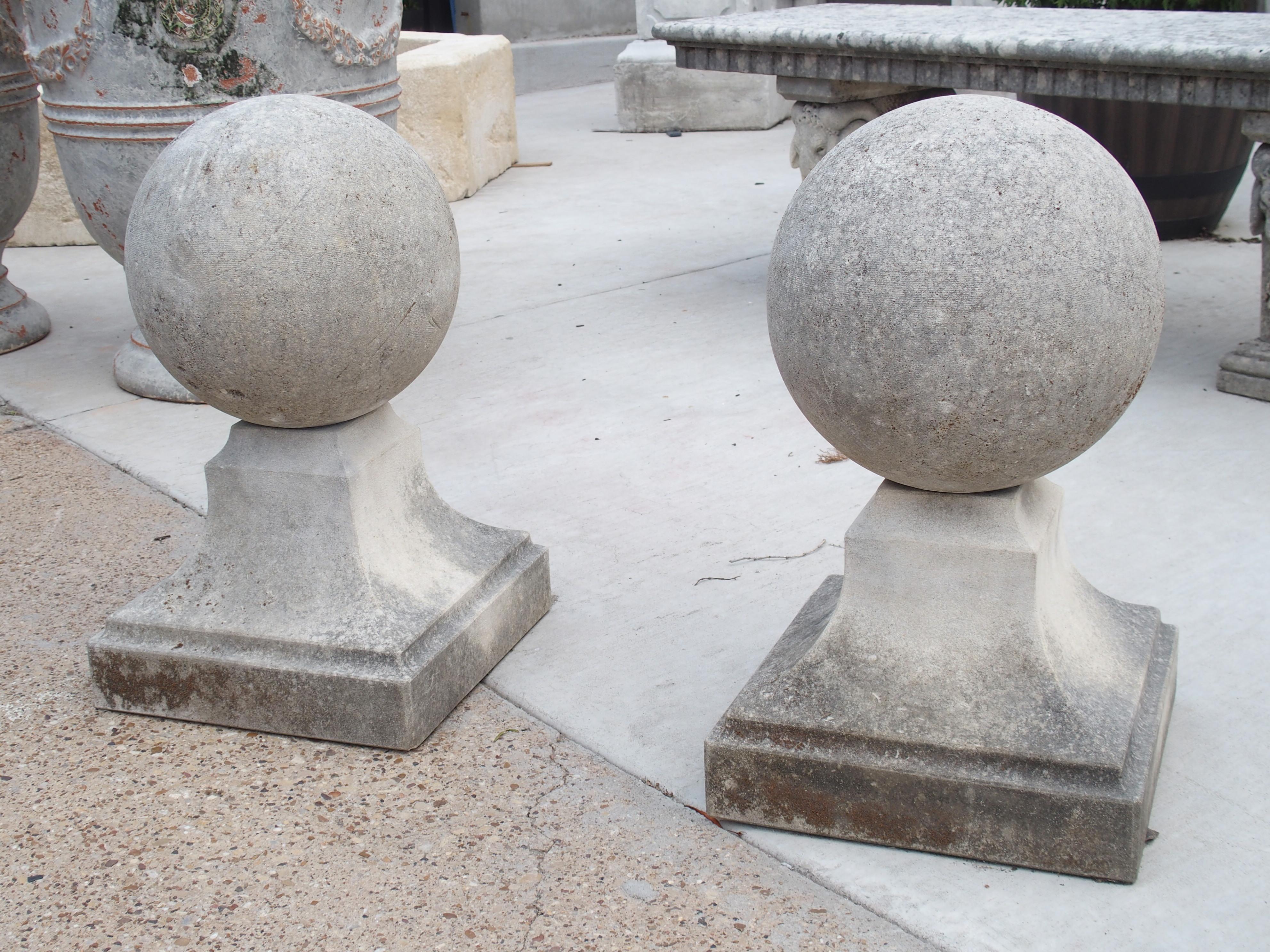 Pair of Carved Limestone Ball Finials from Italy 5