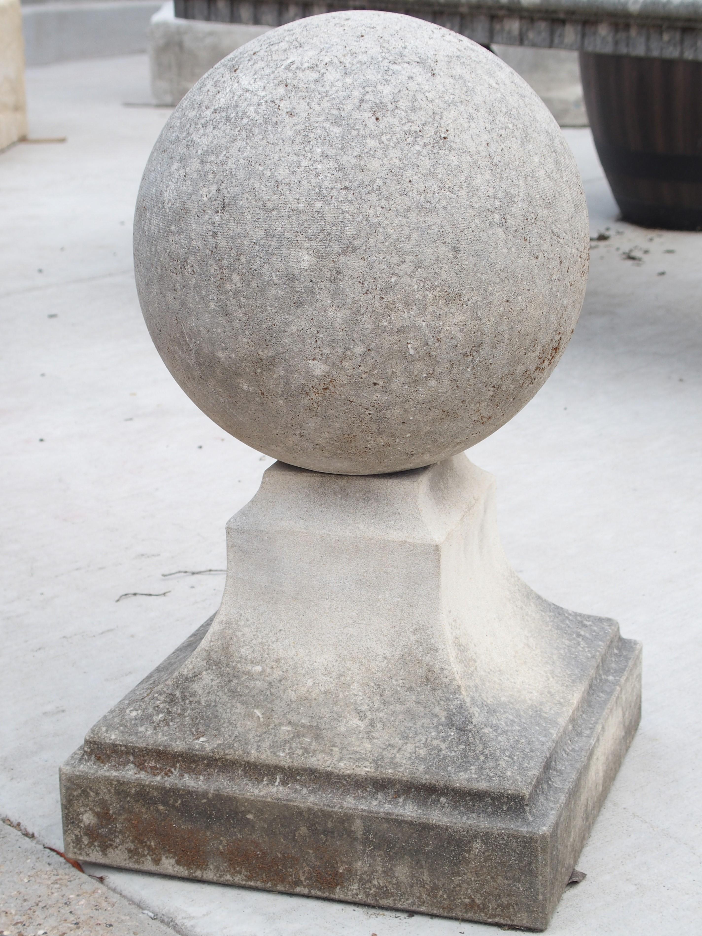 Pair of Carved Limestone Ball Finials from Italy 6