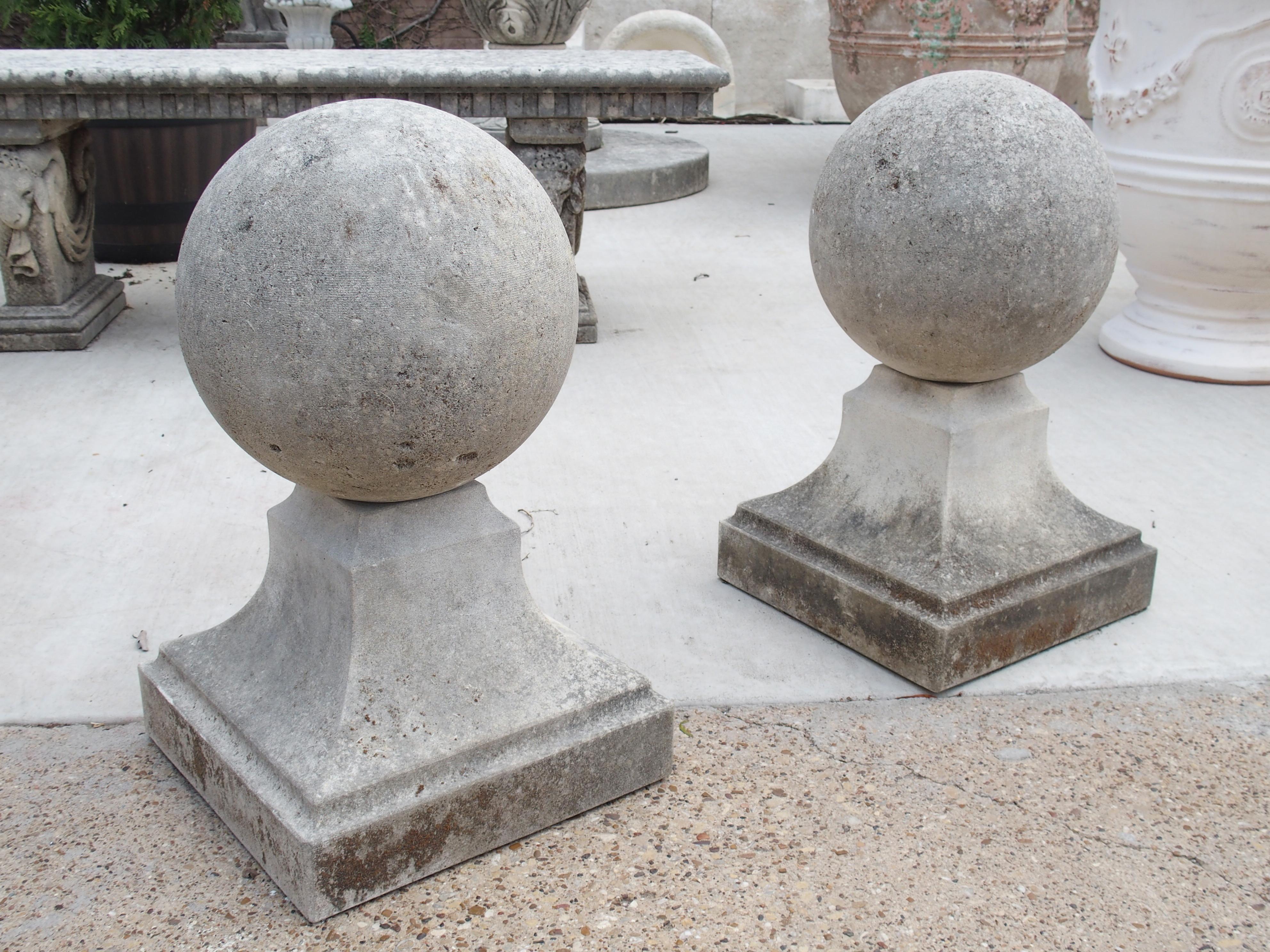 Pair of Carved Limestone Ball Finials from Italy 8