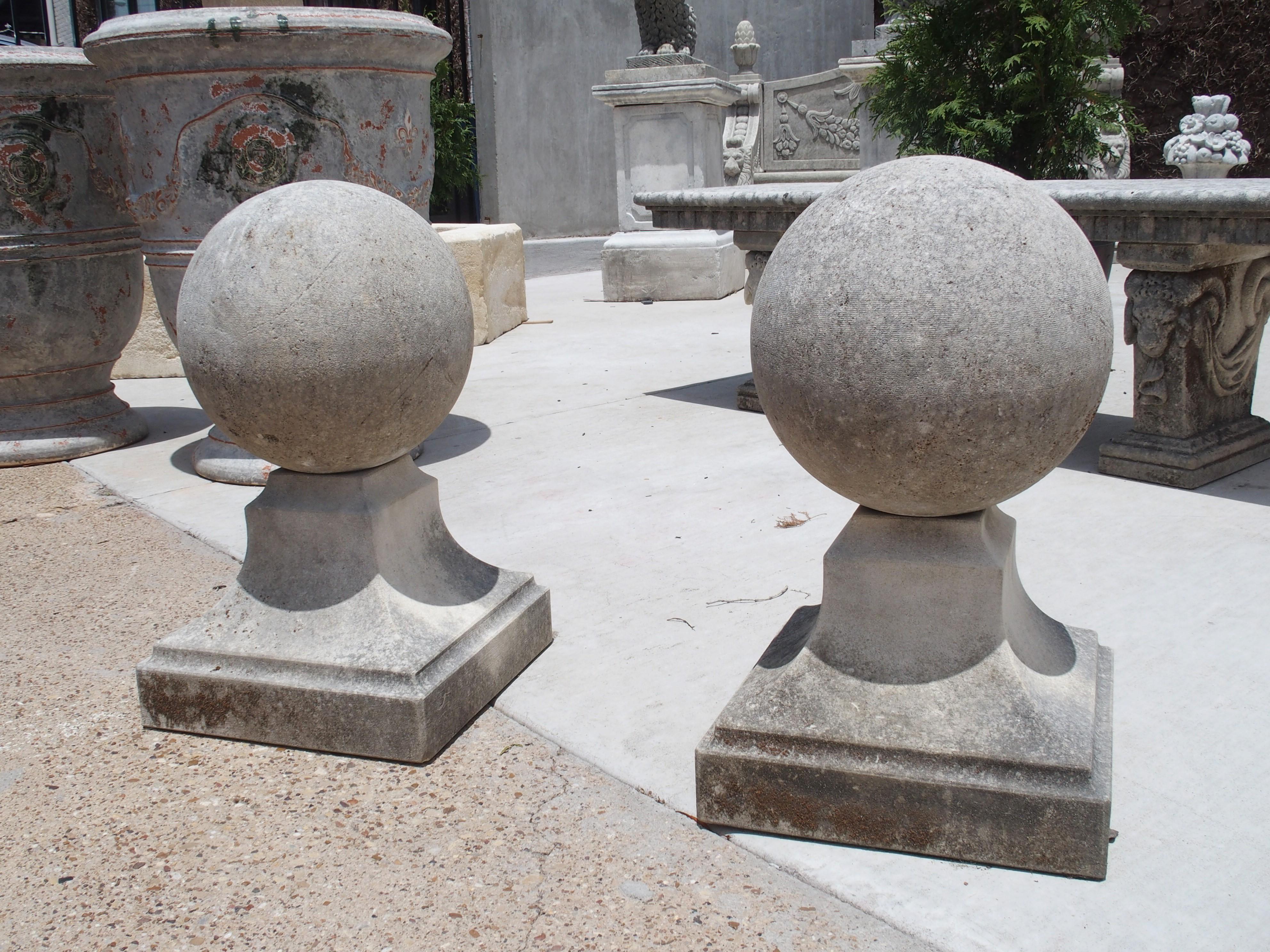 Pair of Carved Limestone Ball Finials from Italy 10