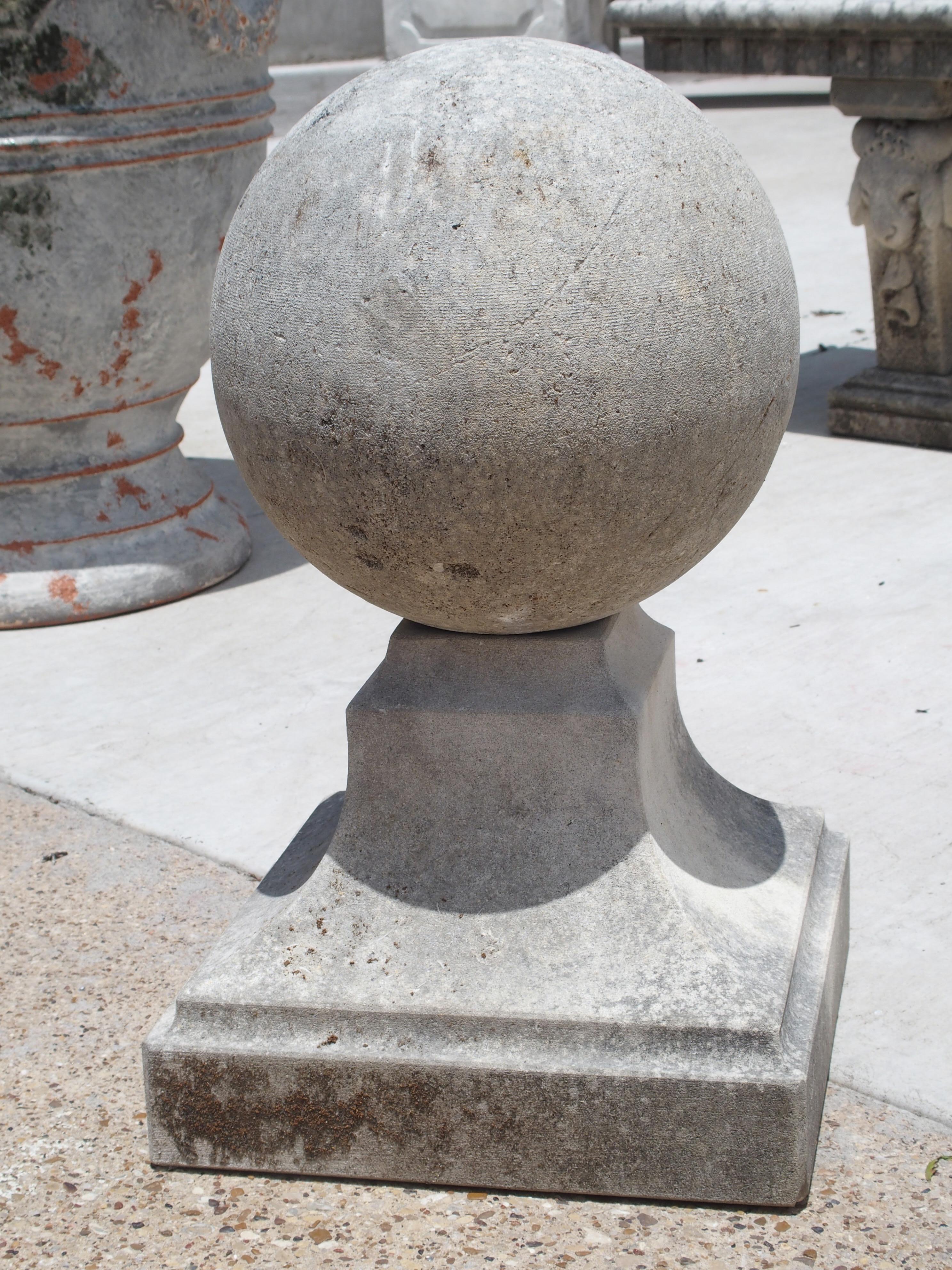 Hand-Carved Pair of Carved Limestone Ball Finials from Italy
