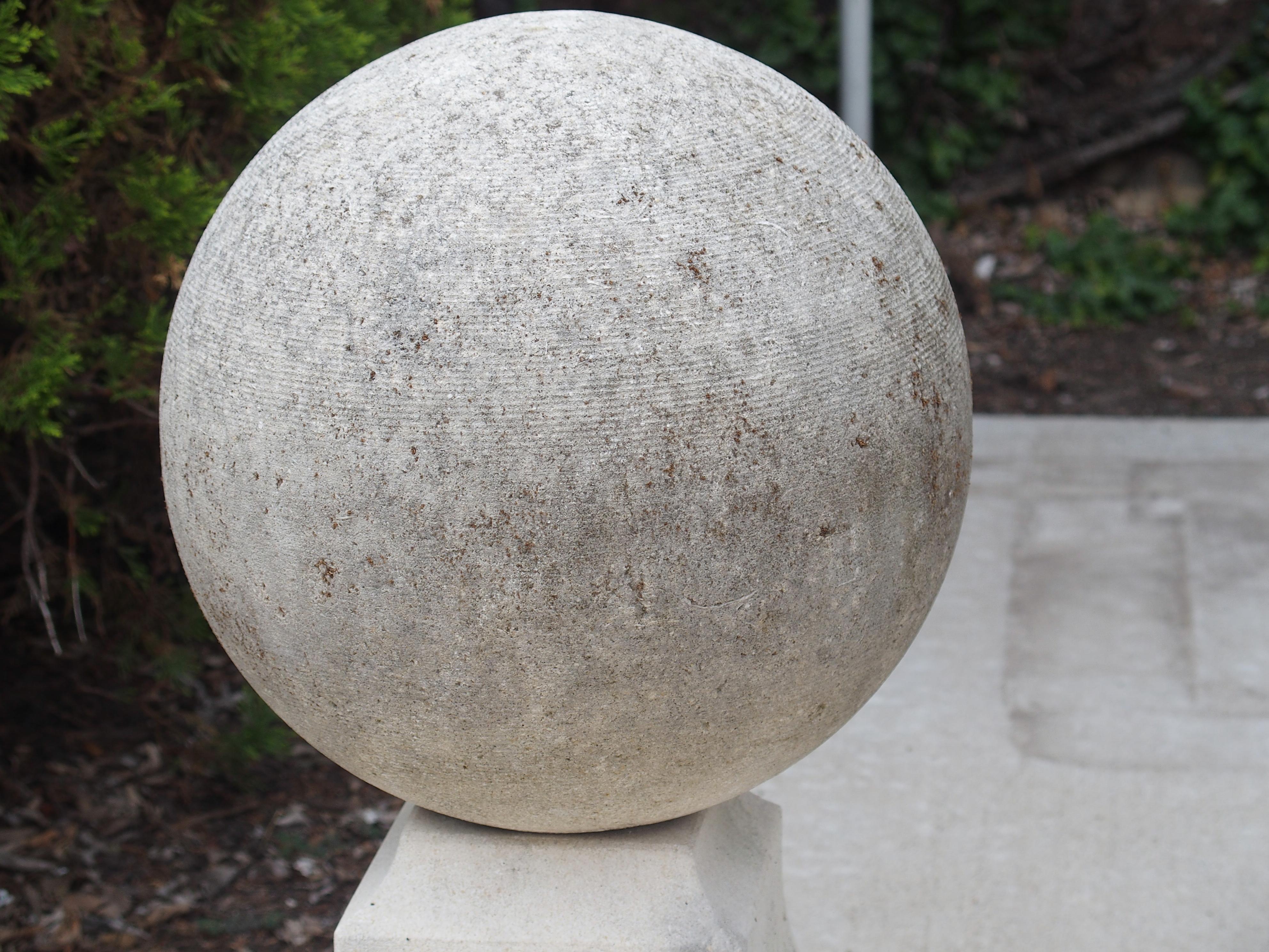 Contemporary Pair of Carved Limestone Ball Finials from Italy
