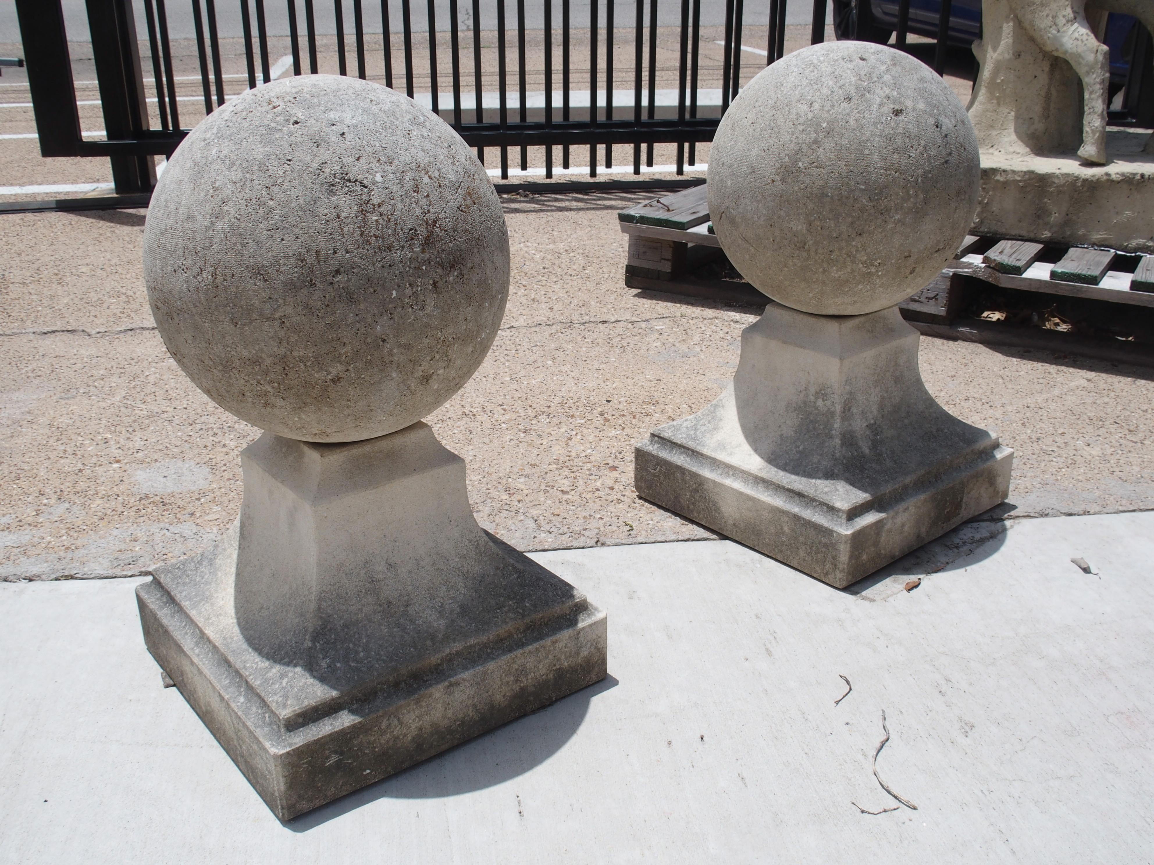 Pair of Carved Limestone Ball Finials from Italy 1