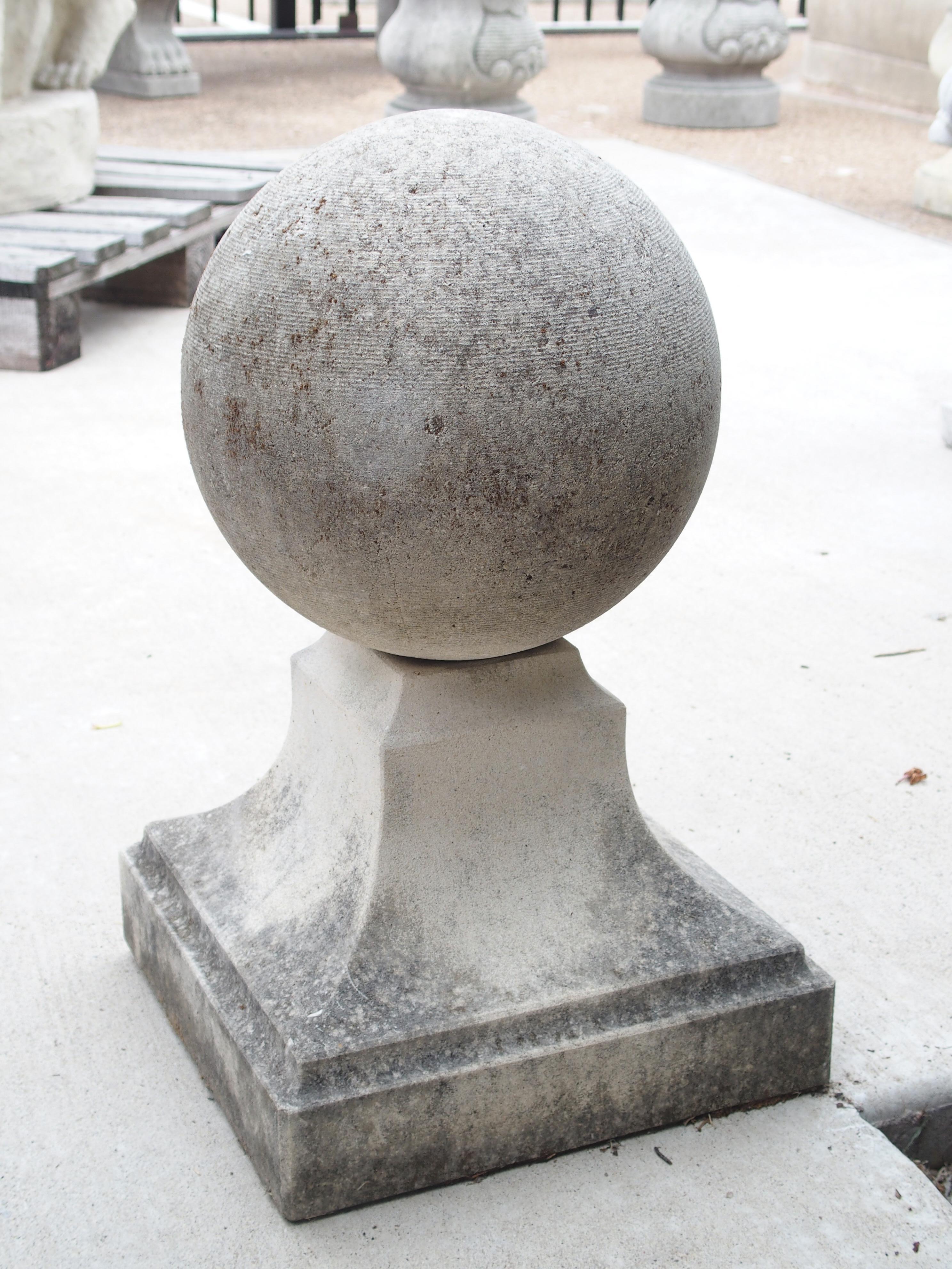 Pair of Carved Limestone Ball Finials from Italy 2