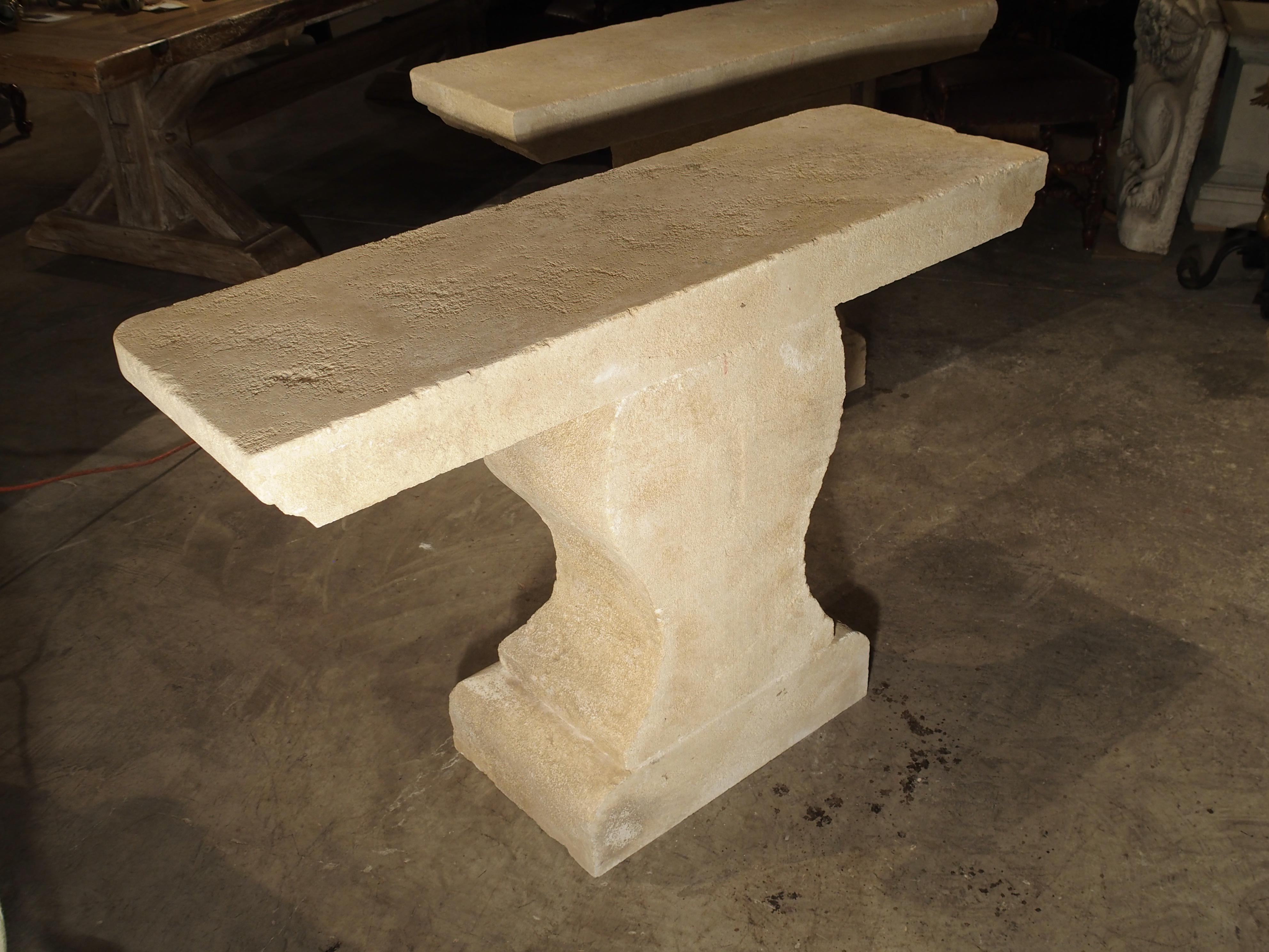 Pair of Carved Limestone Console Tables from Provence, France 4