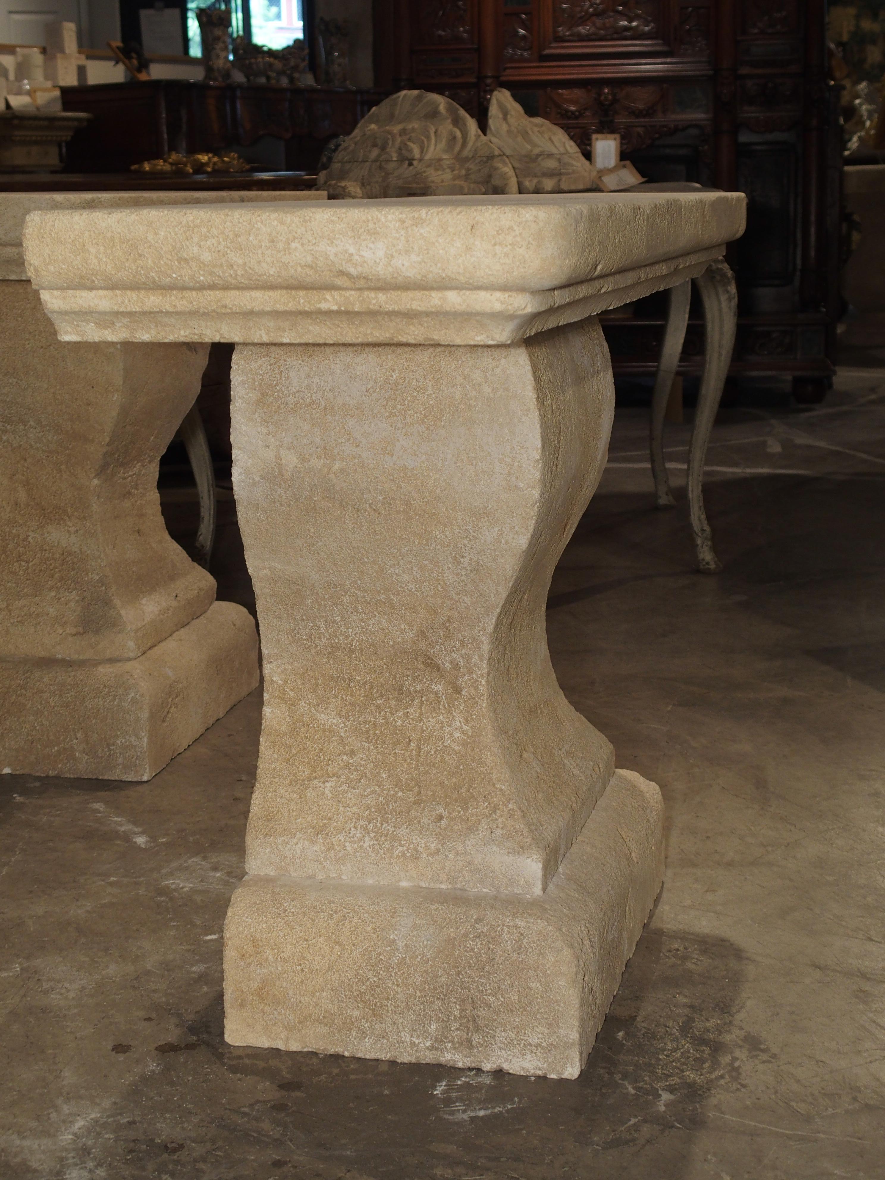 Pair of Carved Limestone Console Tables from Provence, France 9