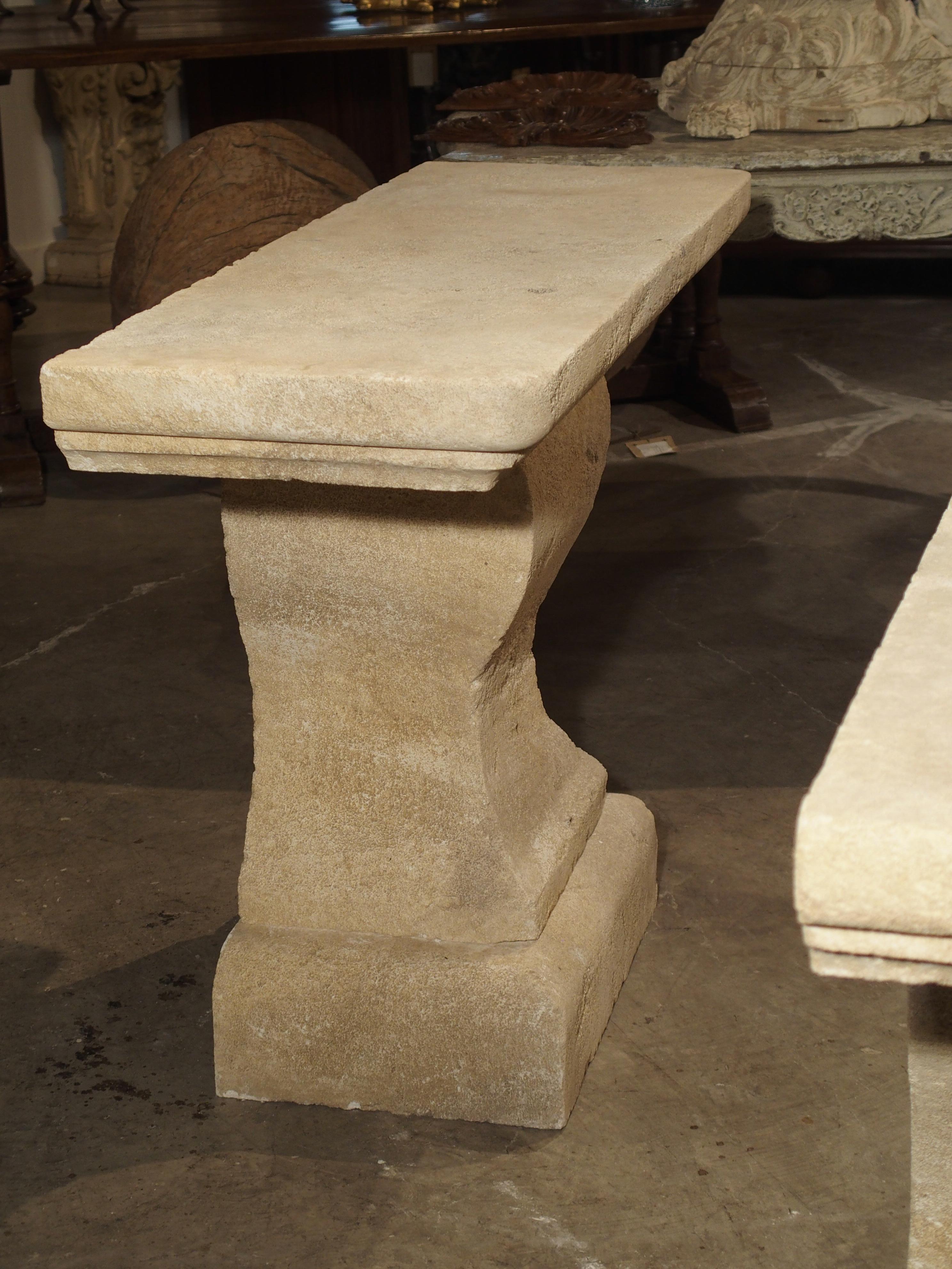 Pair of Carved Limestone Console Tables from Provence, France In Good Condition In Dallas, TX