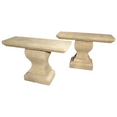 Pair of Carved Limestone Console Tables from Provence, France