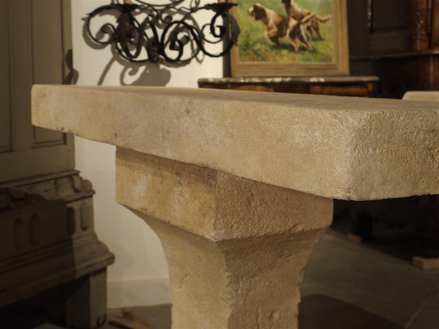 Pair of Carved Limestone Console Tables from the South of France 3