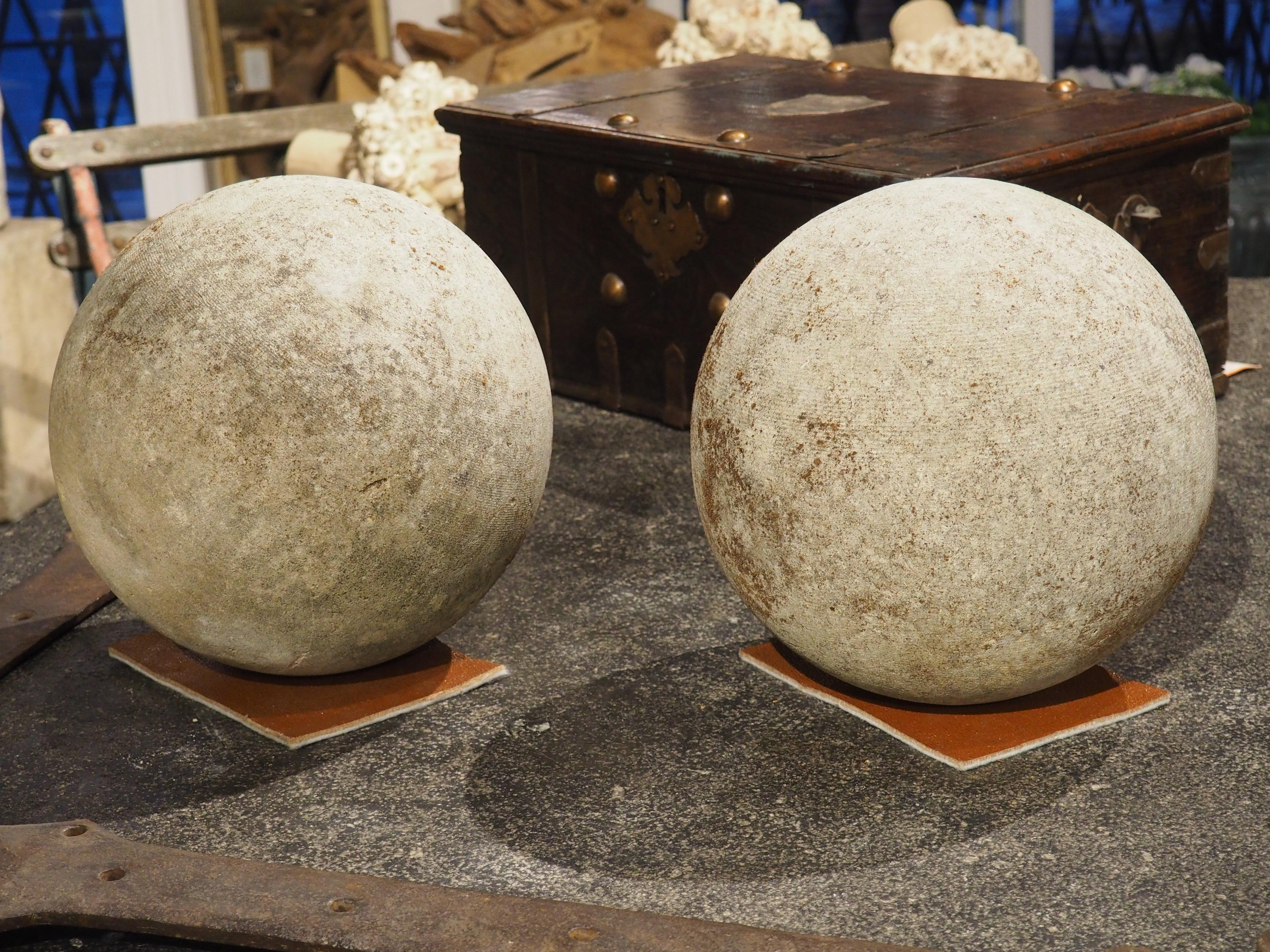 Pair of Carved Limestone Garden Spheres from Italy 2