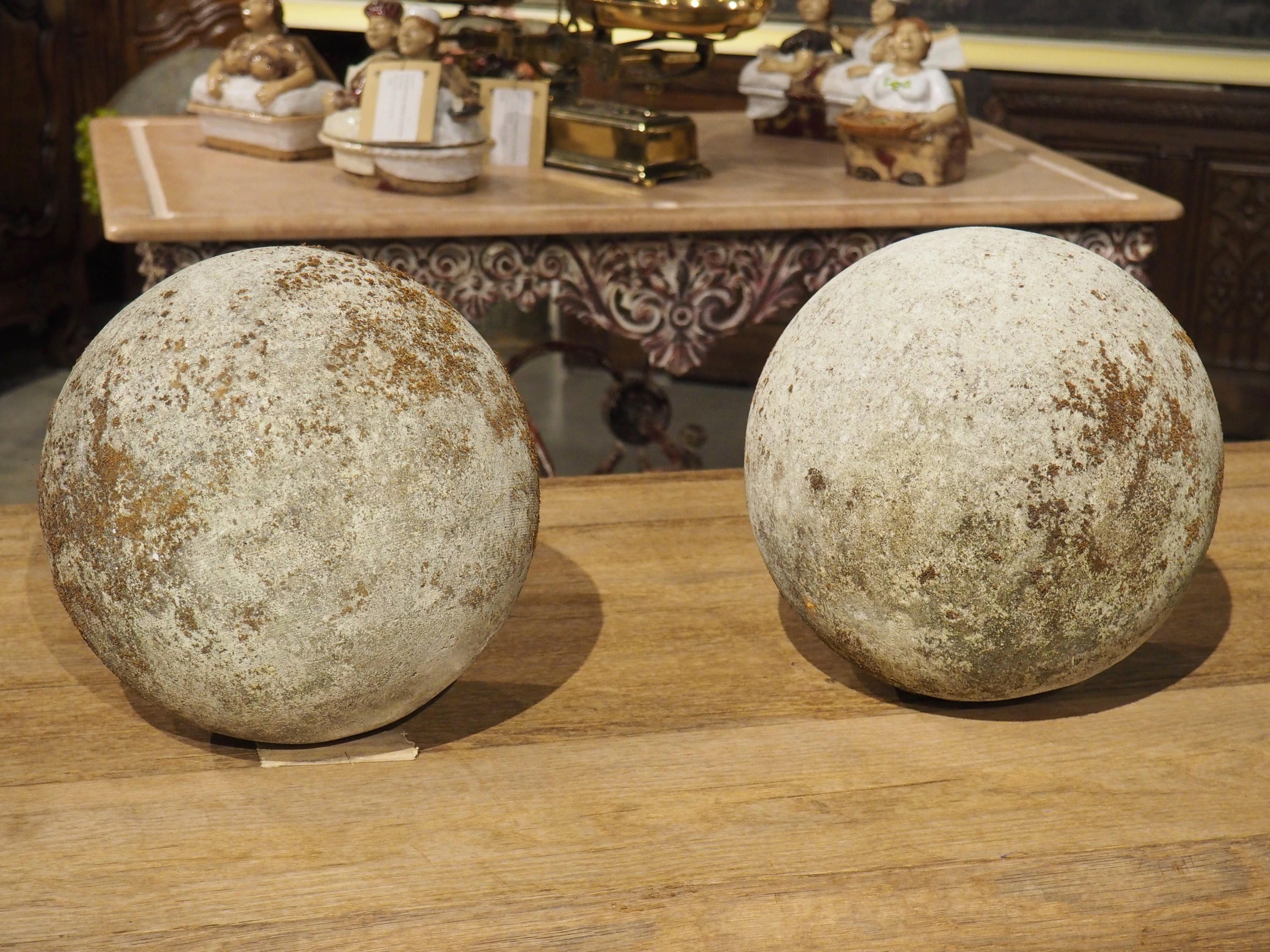 Pair of Carved Limestone Garden Spheres from Italy 6