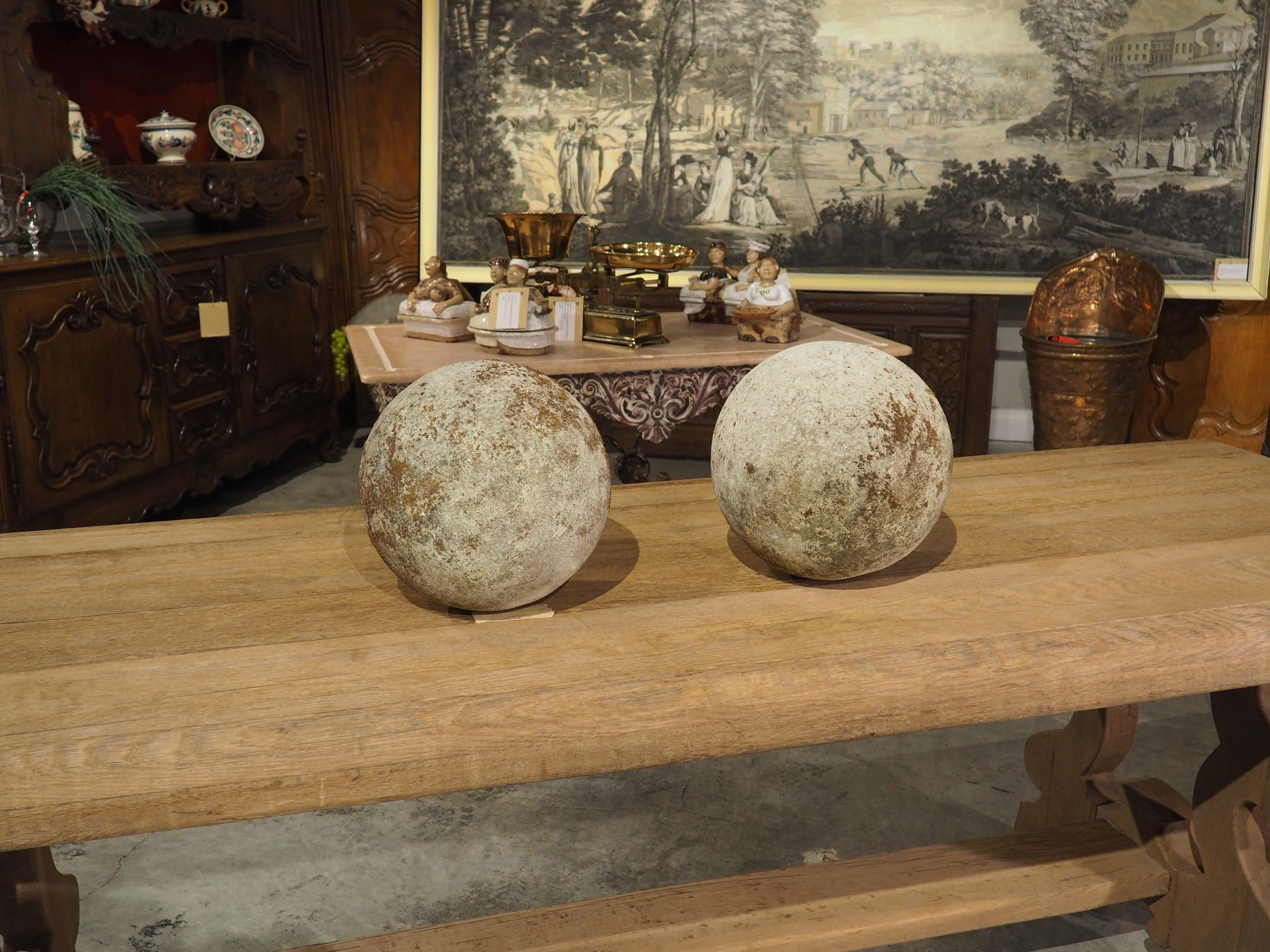 Pair of Carved Limestone Garden Spheres from Italy 2