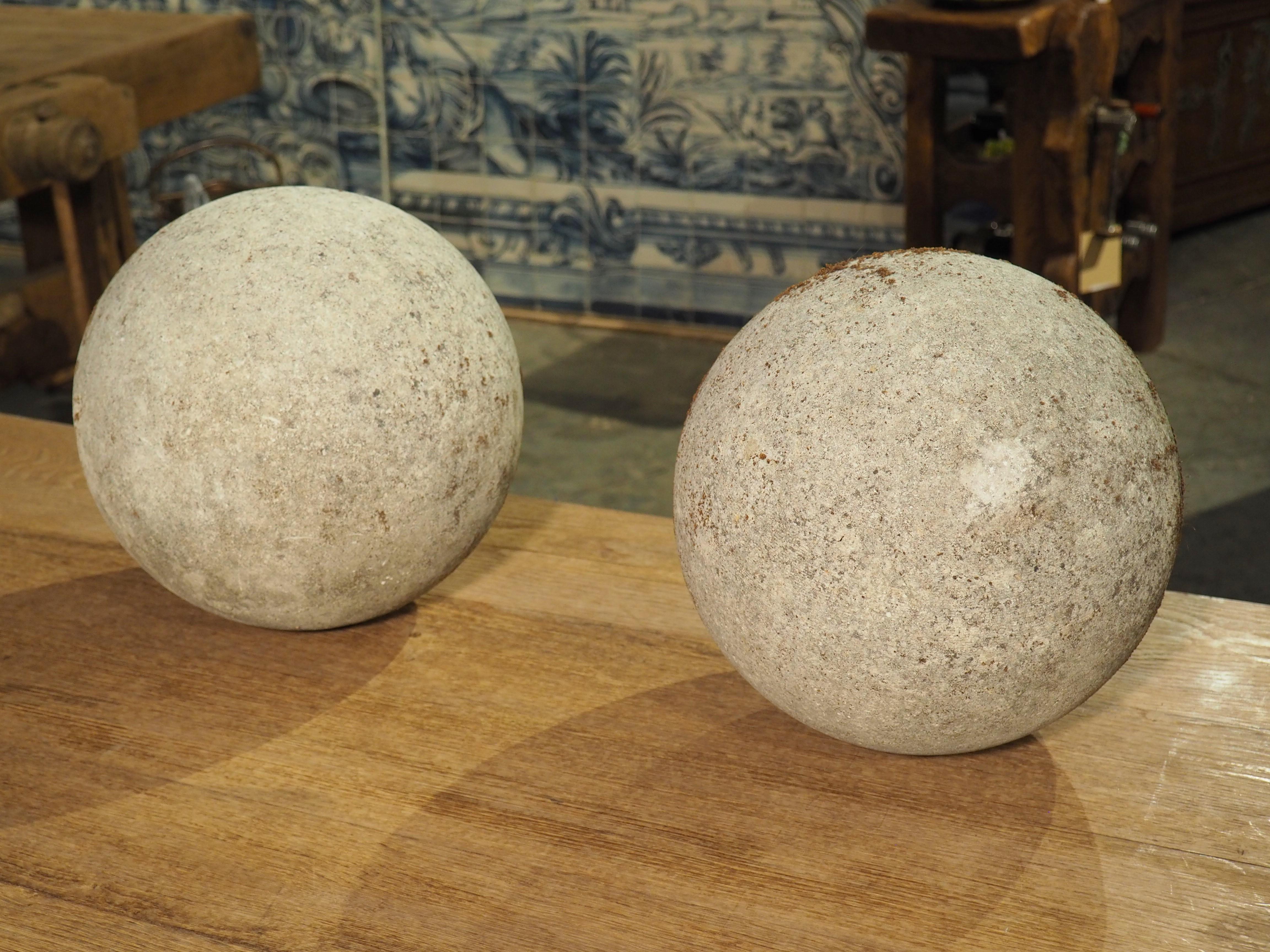 Pair of Carved Limestone Garden Spheres from Italy 3