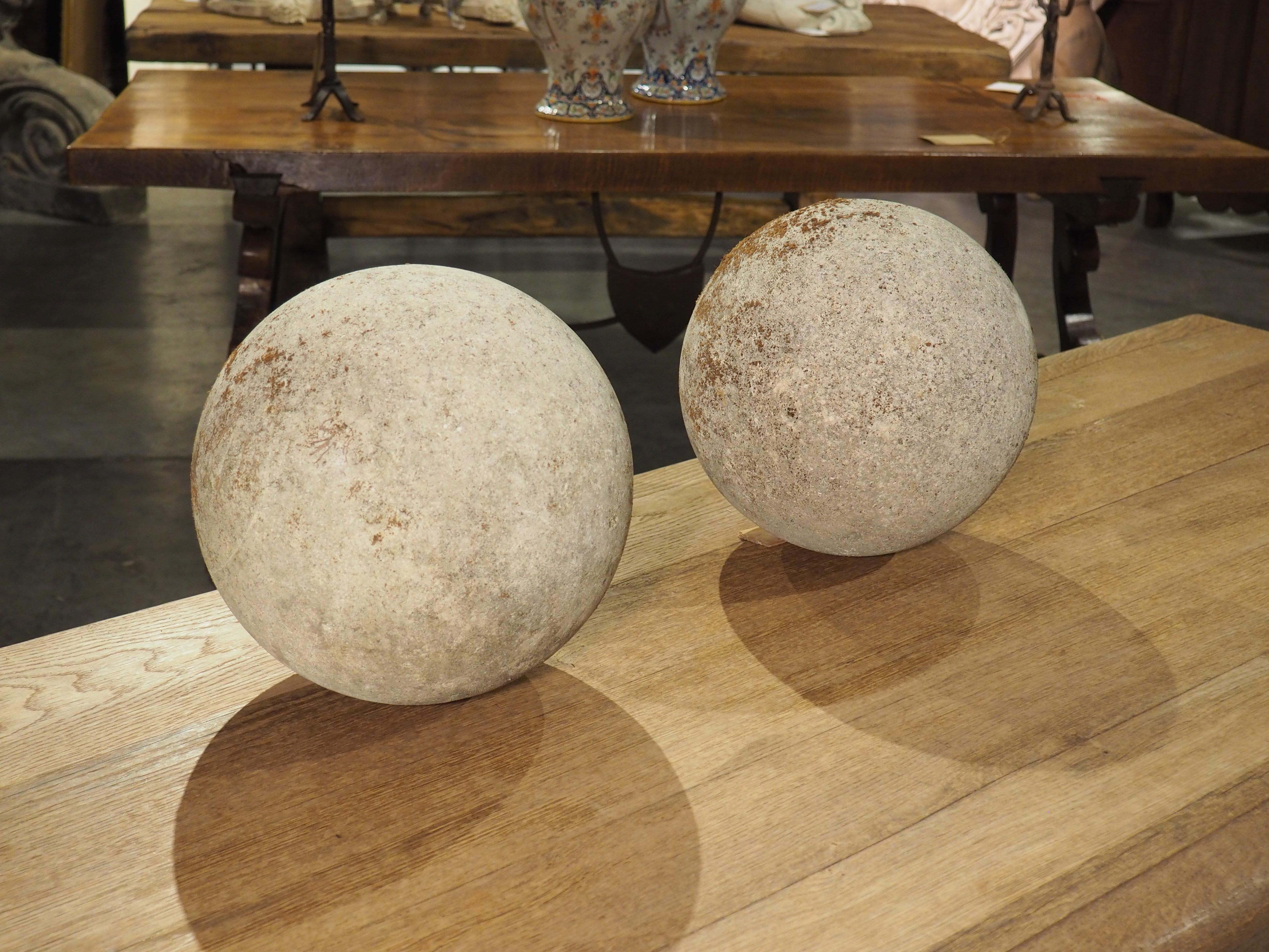 Pair of Carved Limestone Garden Spheres from Italy 4