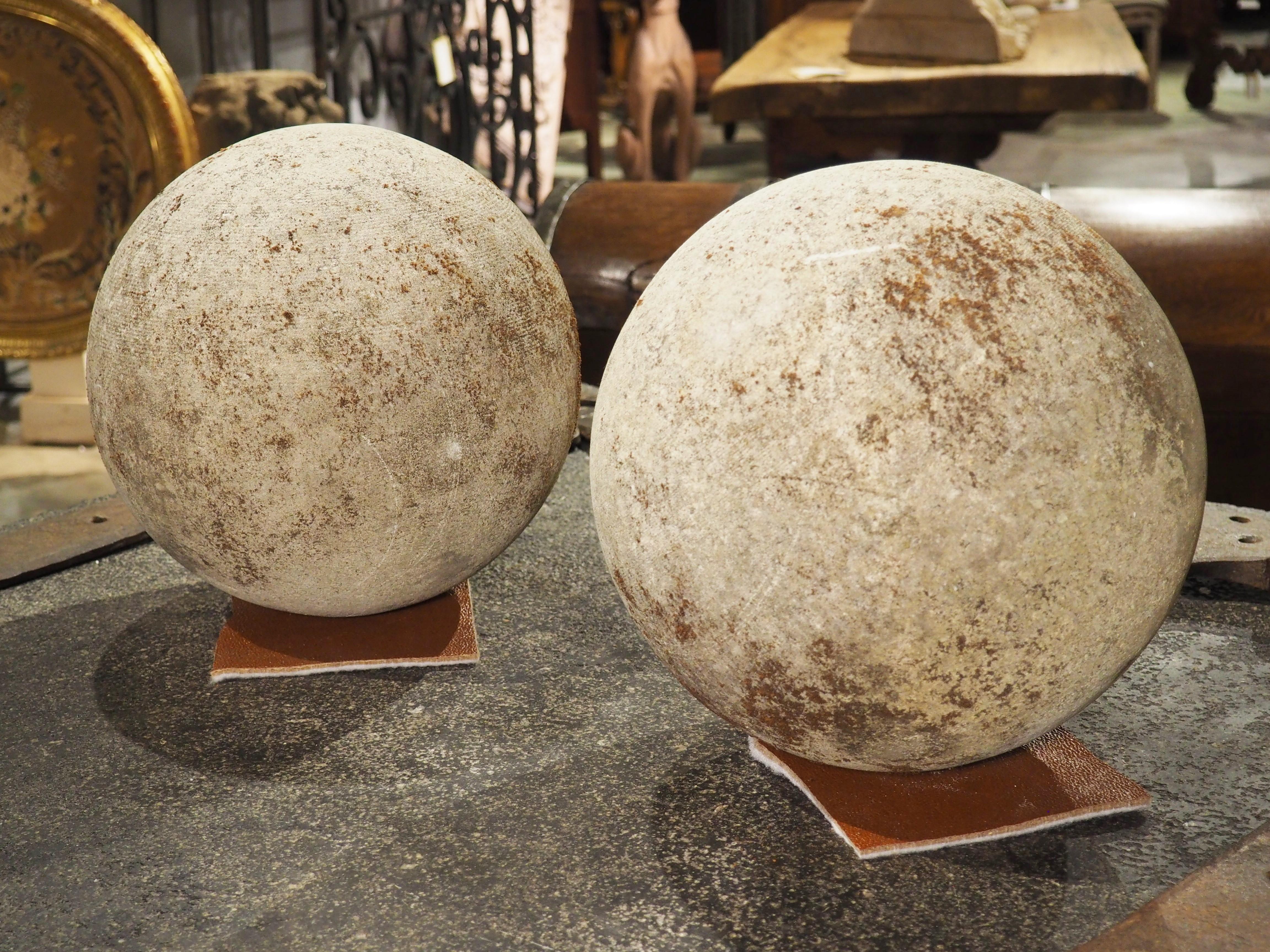 Pair of Carved Limestone Garden Spheres from Italy 1