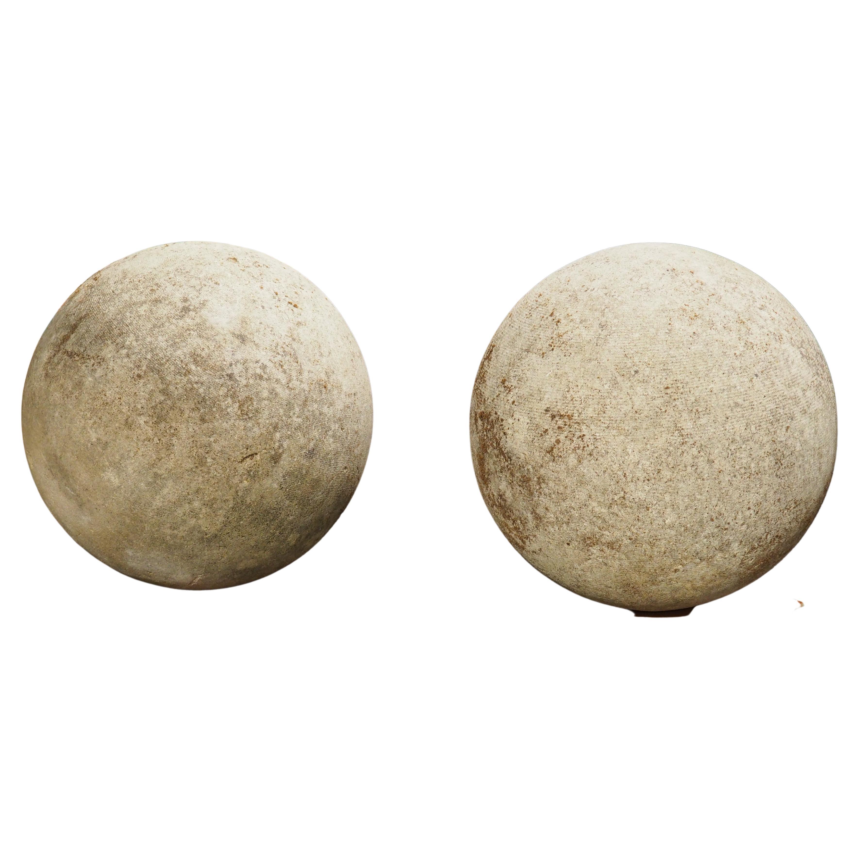 Pair of Carved Limestone Garden Spheres from Italy