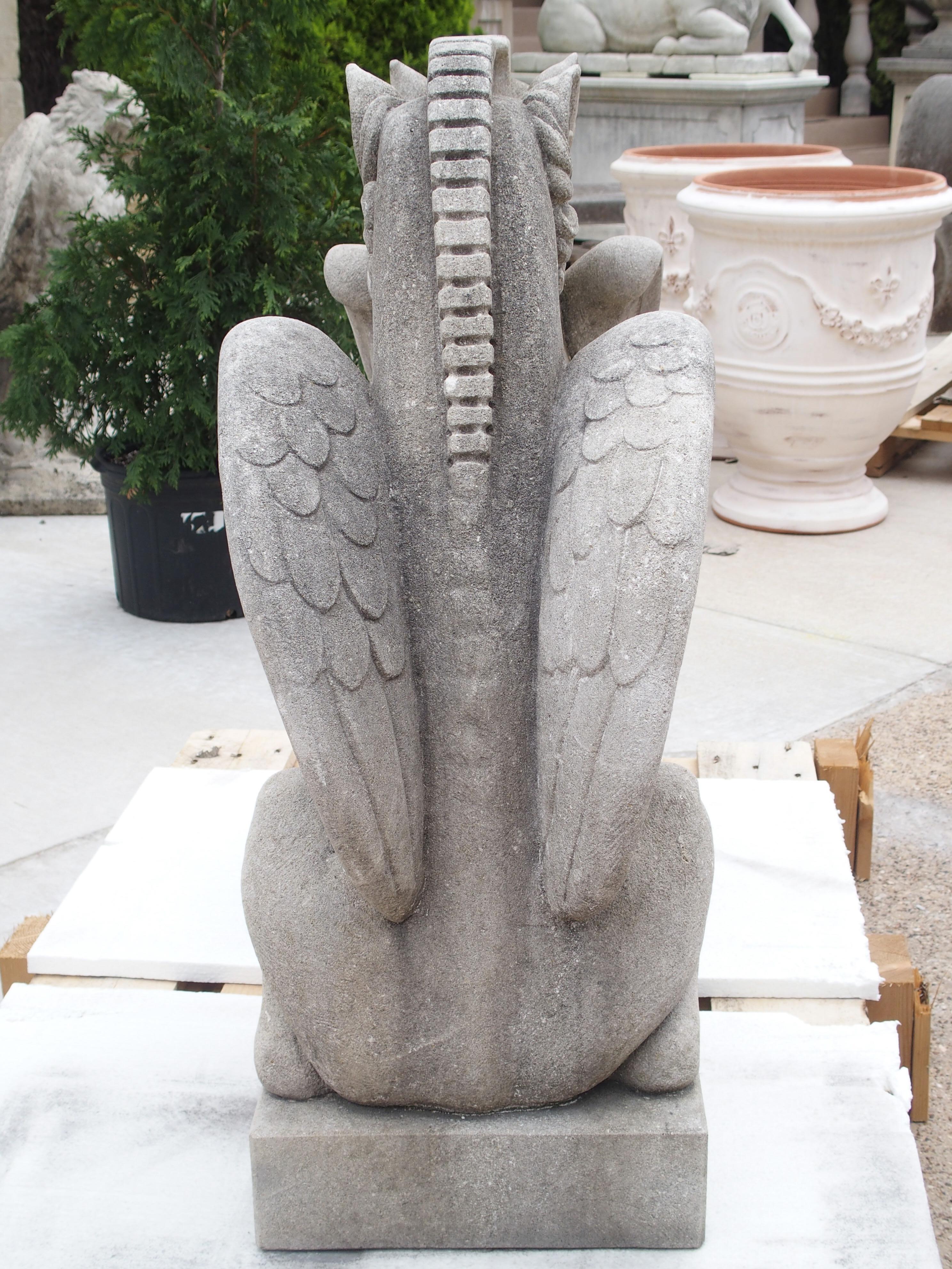 Pair of Carved Limestone Gargoyle Statues 1