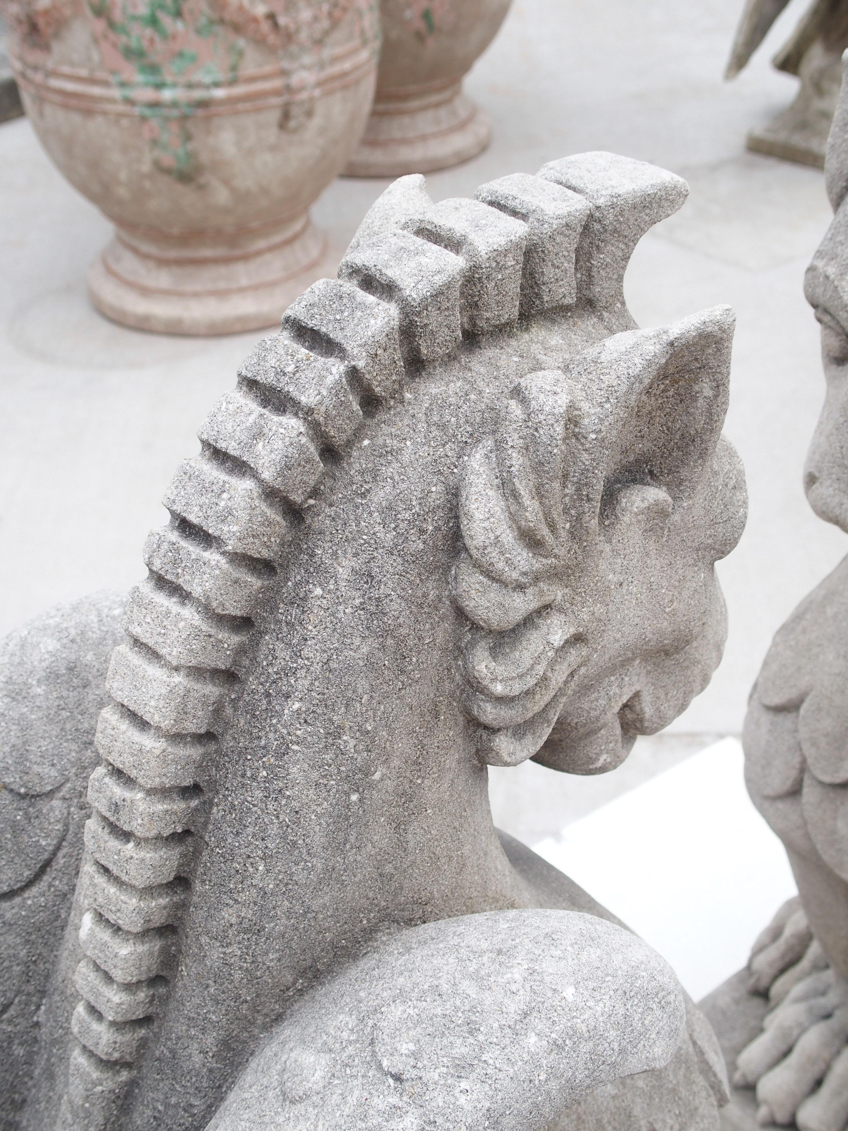 Pair of Carved Limestone Gargoyle Statues 2