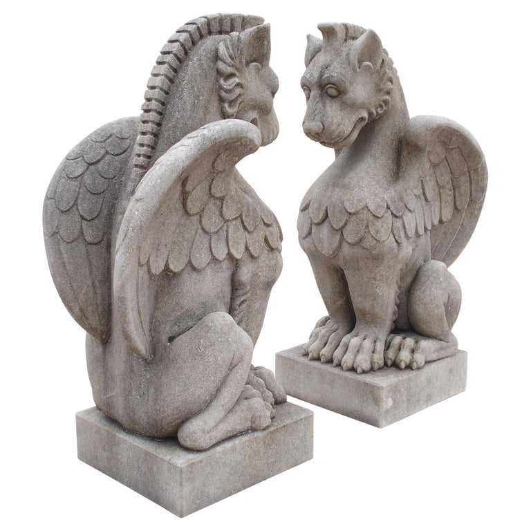 Pair of Carved Limestone Gargoyle Statues at 1stDibs gargoyles for
