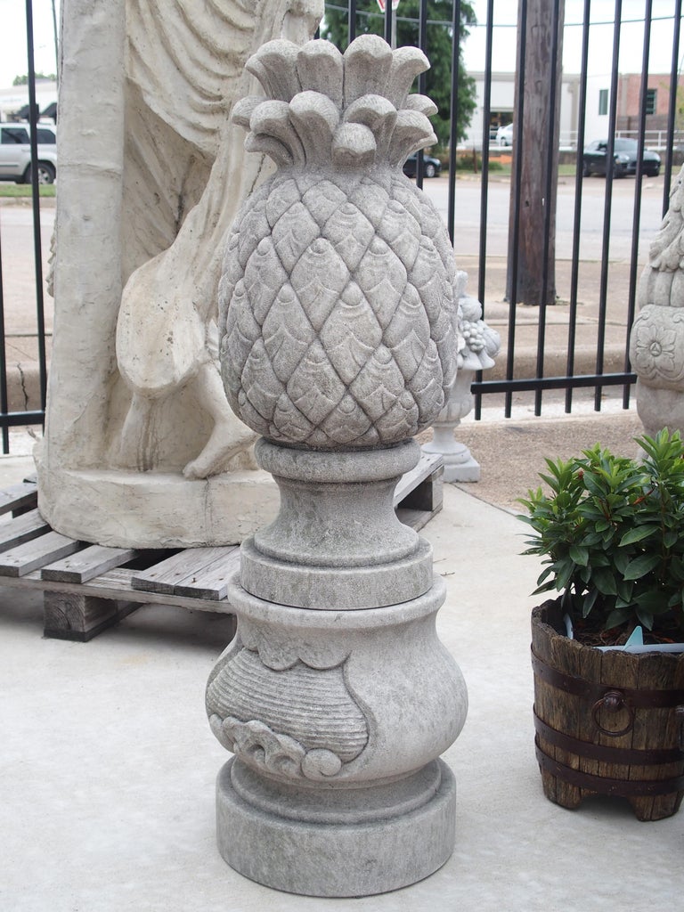 Pair of Carved Limestone Pineapple Finials on Pedestals For Sale at 1stDibs