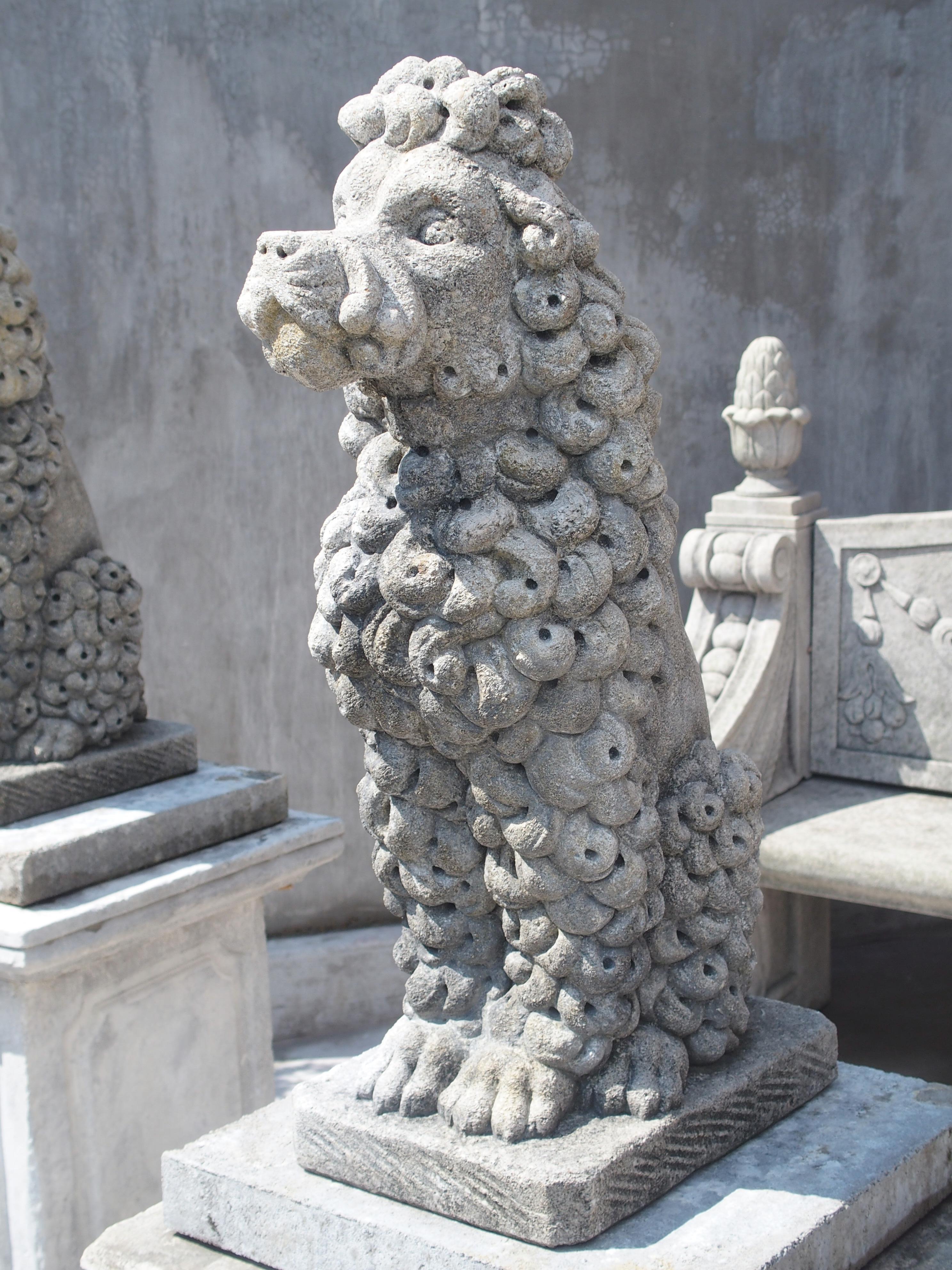 Italian Pair of Carved Limestone Poodles from Italy