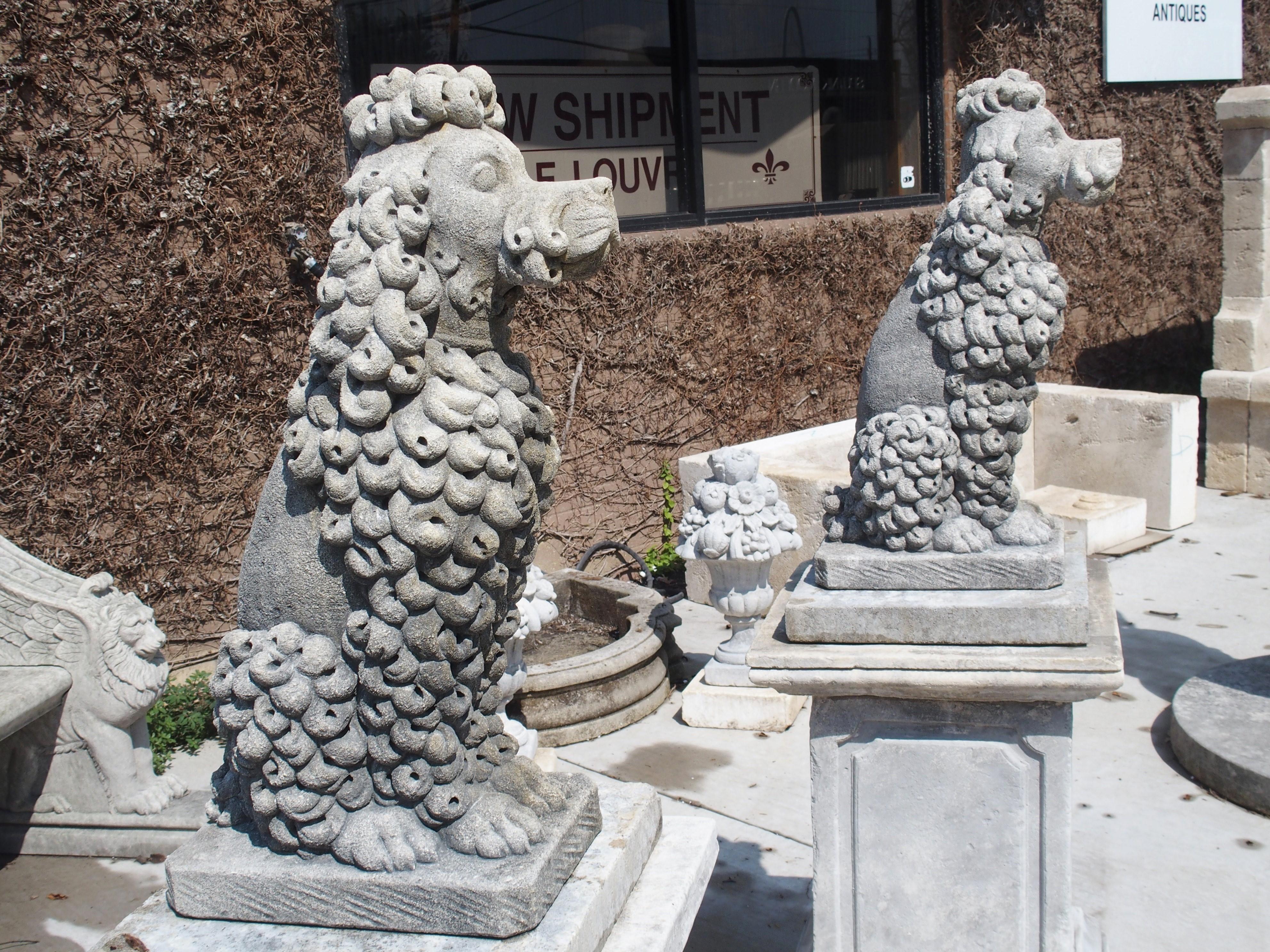 Pair of Carved Limestone Poodles from Italy 2