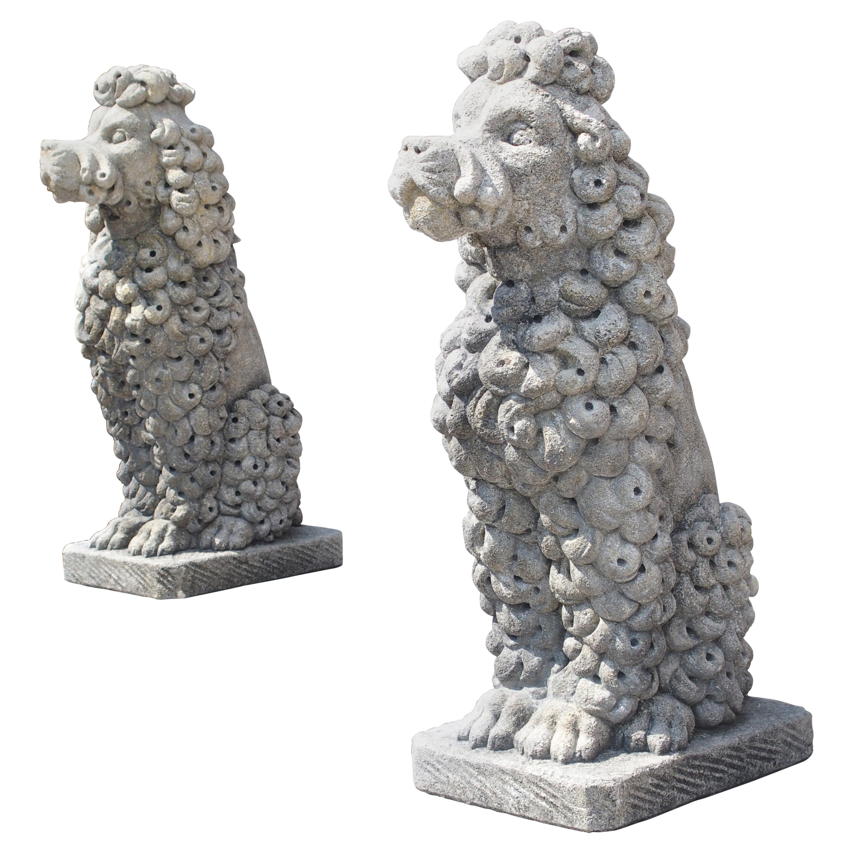 Pair of Carved Limestone Poodles from Italy