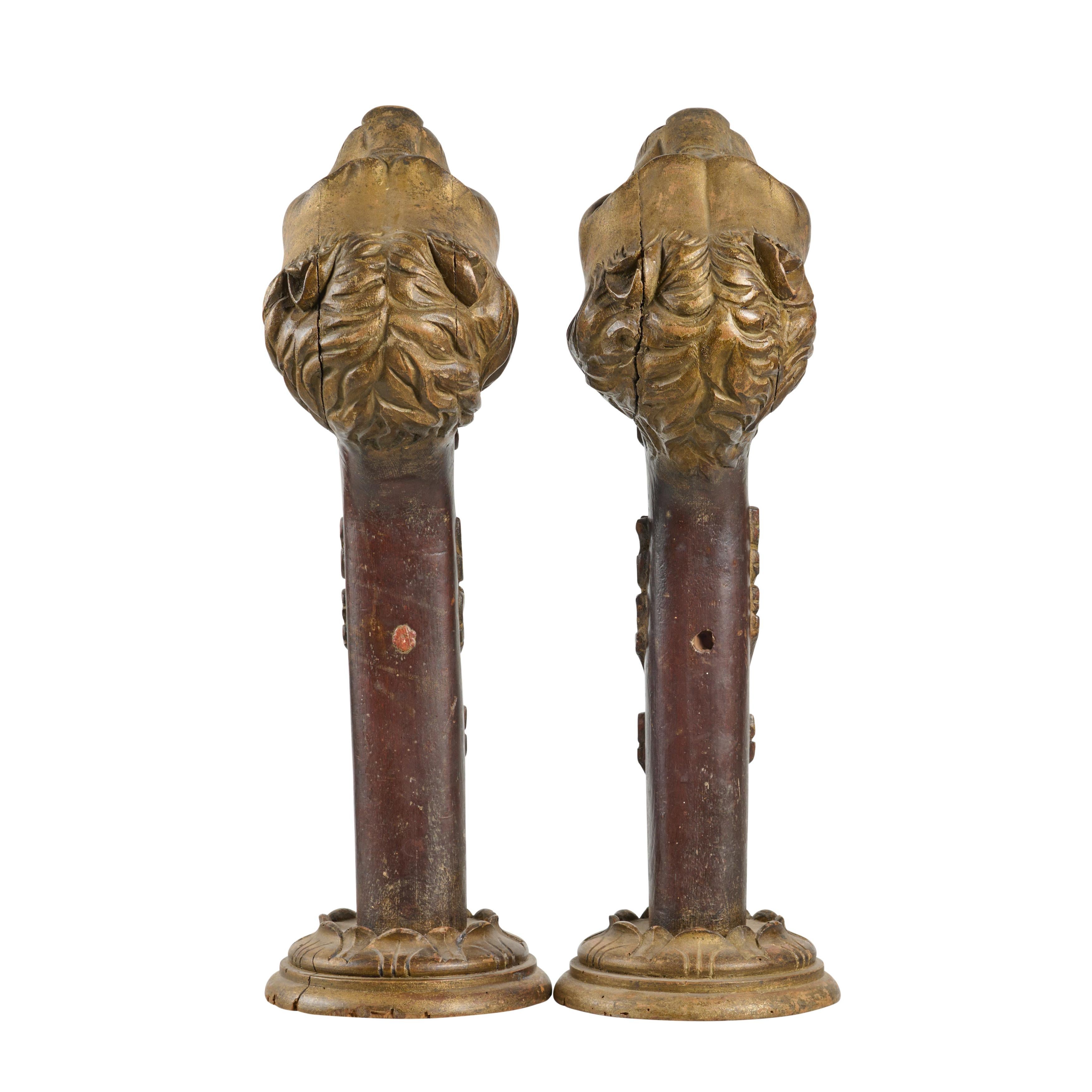 Pair of Carved Lion Head Curtain Rod Brackets In Good Condition In Chicago, IL