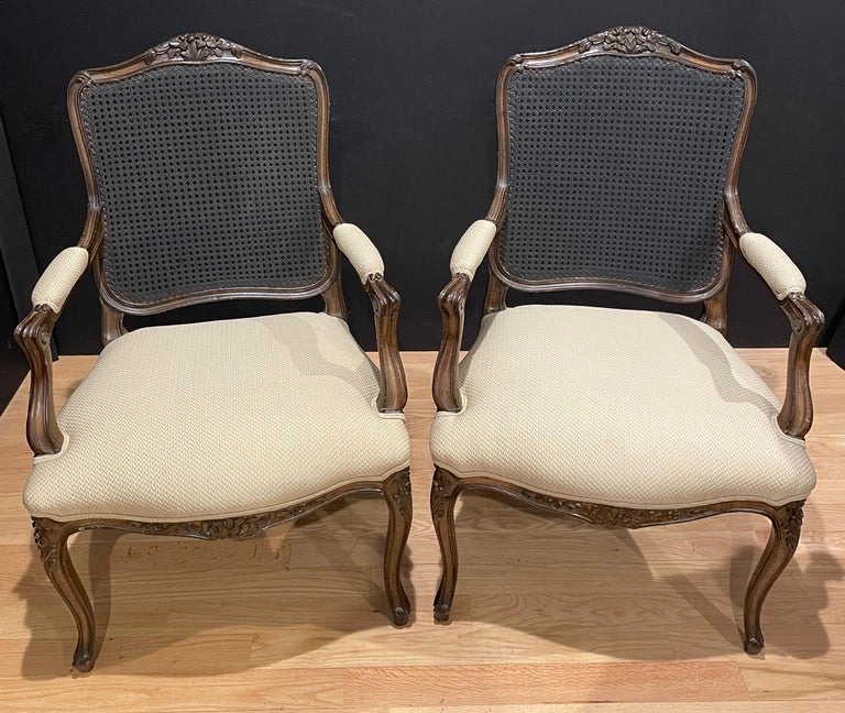 Pair of Carved Louis XV Armchairs For Sale at 1stDibs
