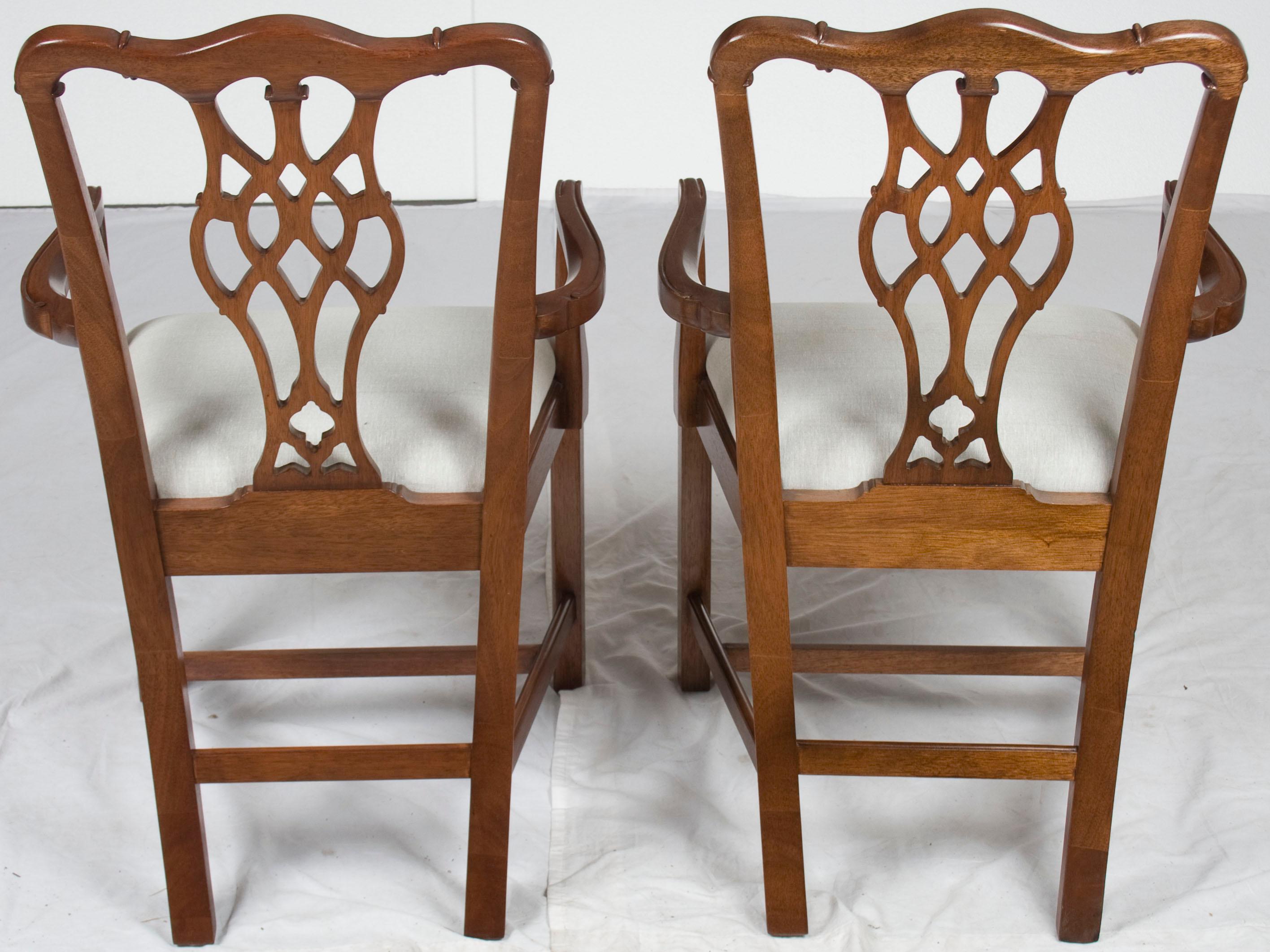Pair of Carved Mahogany Chippendale Style Dining Room Armchairs For Sale 3