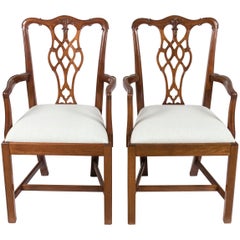 Pair of Carved Mahogany Chippendale Style Dining Room Armchairs Pair of Carved Mahogany Chippendale Style Dining Room Armchairs