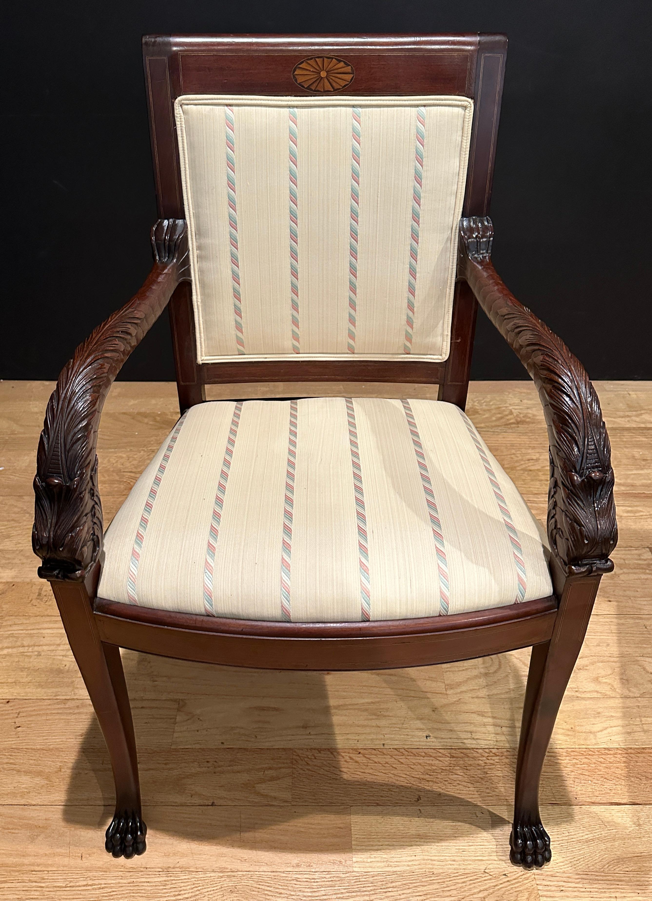Regency Pair Of Carved Mahogany Dolphin Form Armchairs For Sale