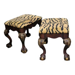 Pair of Carved Mahogany Georgian Style Footstools