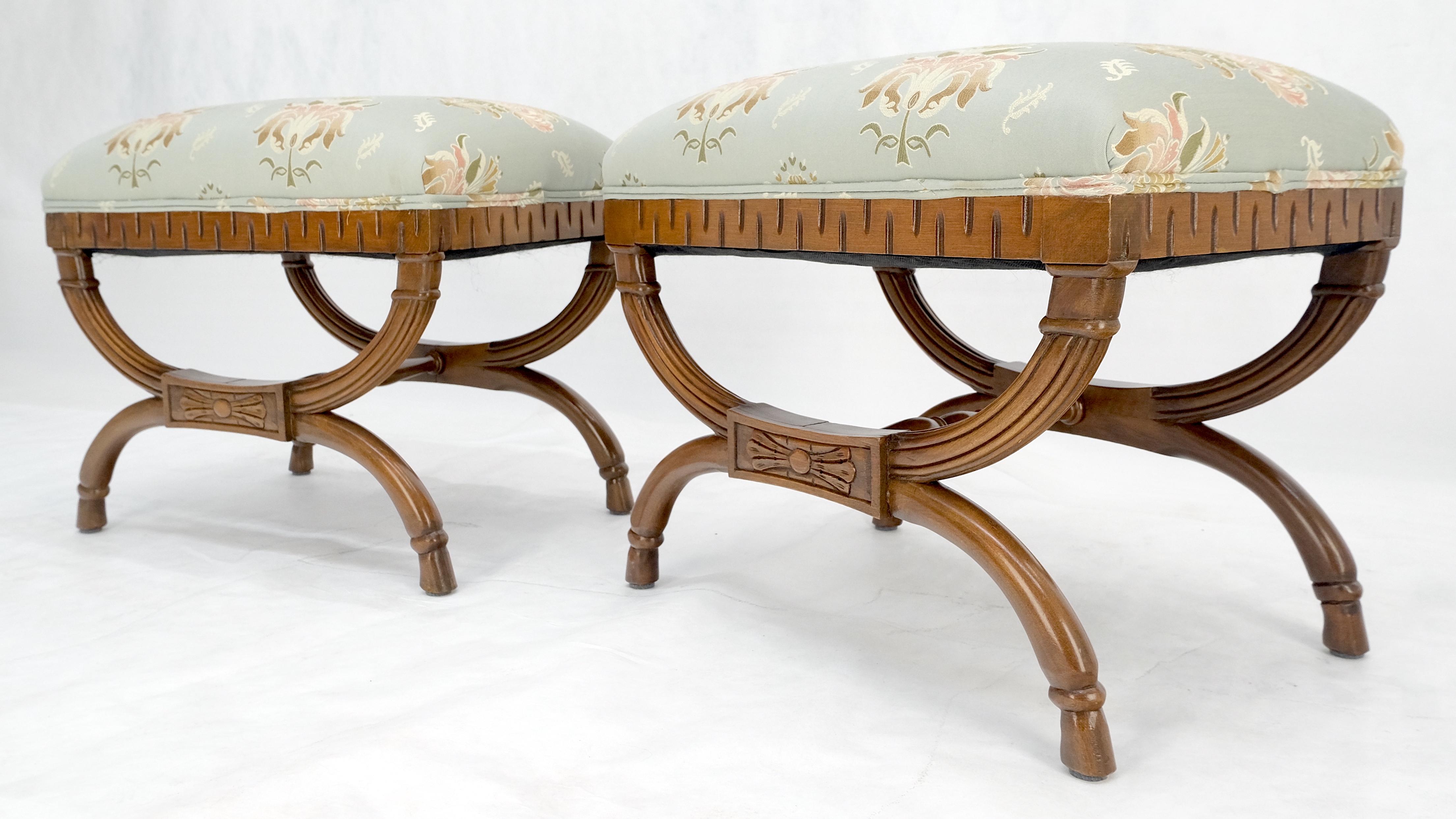 Pair of Carved Mahogany Regency Style Upholstered Decorative Benches MINT! 2
